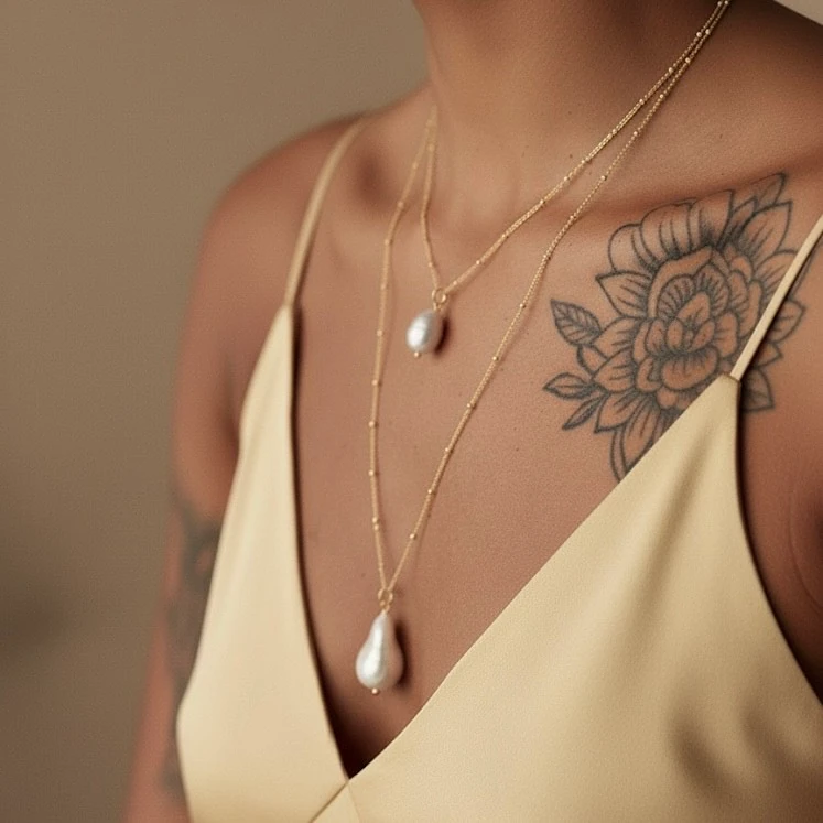 Duo Barok İncili Gümüş Kolye