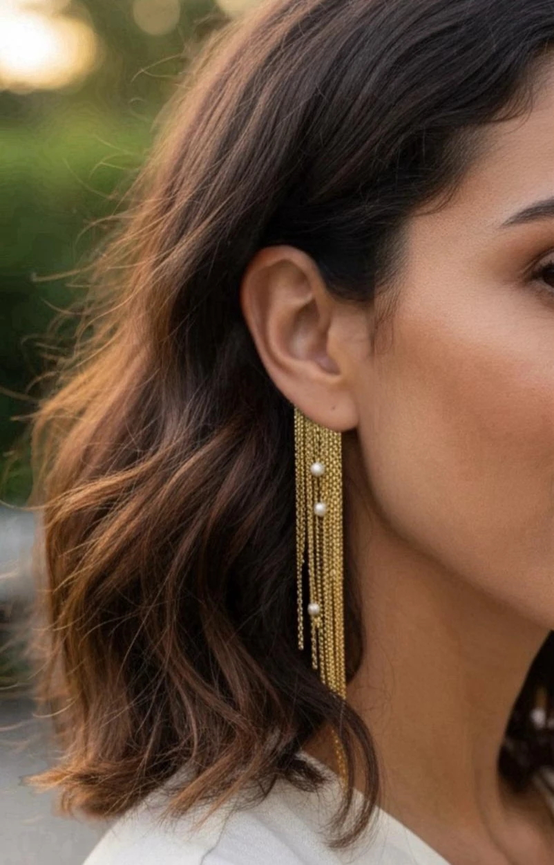 İncili Sallantılı Kıkırdak Küpesi