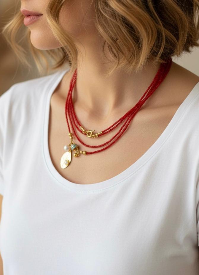 Mercan Renk Uzun Kolye, Wishra Kolye