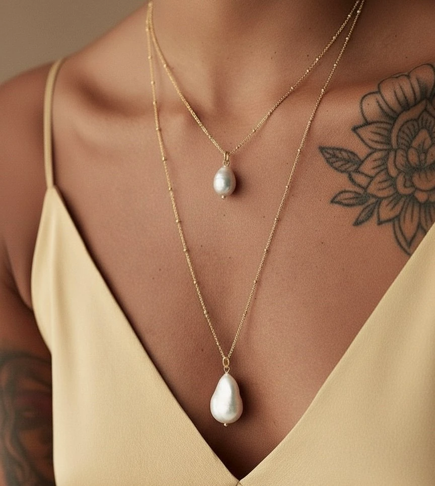 Duo Barok İncili Gümüş Kolye