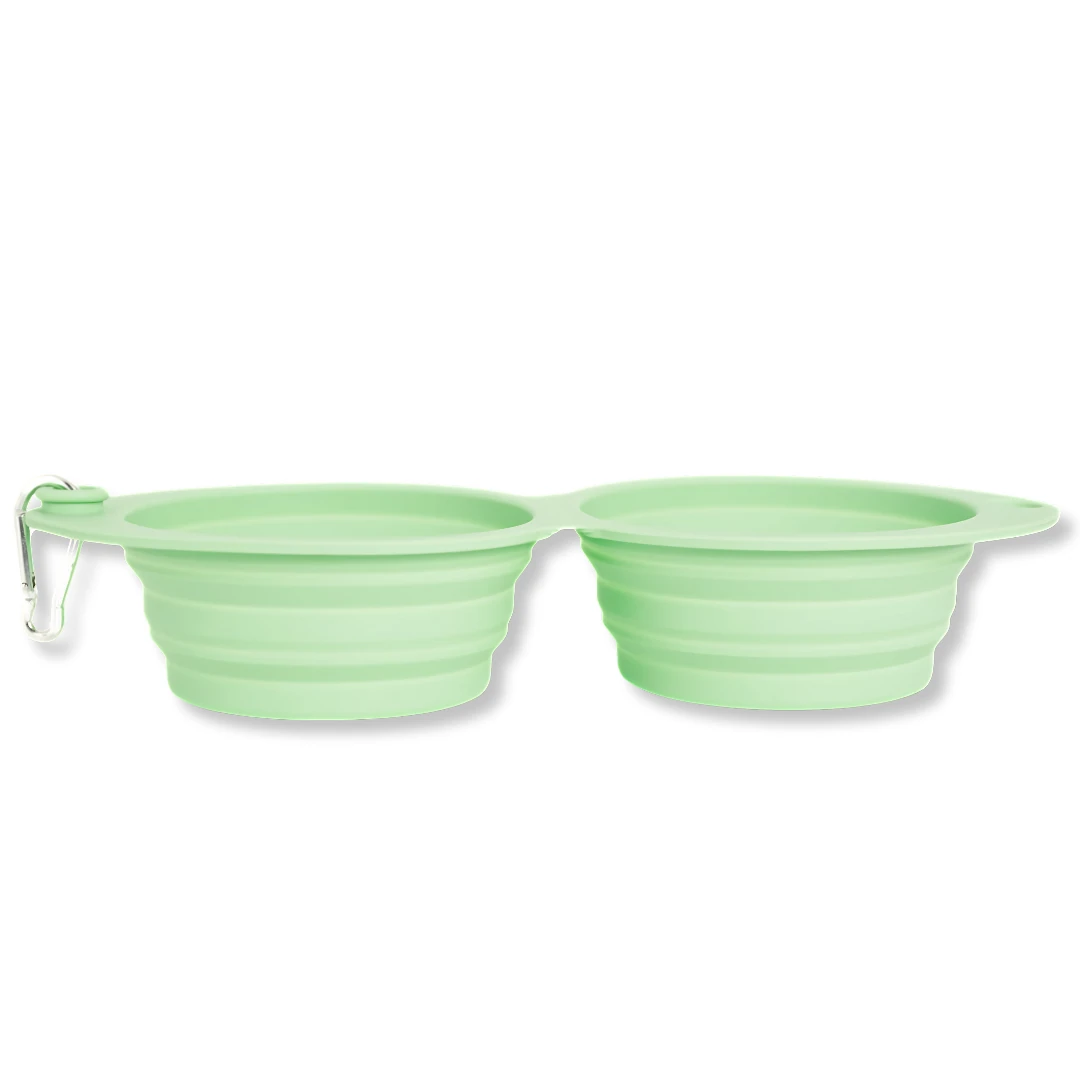 Katlanabilir Çift Bölmeli Evcil Hayvan Seyahat Mama ve Su Kabı