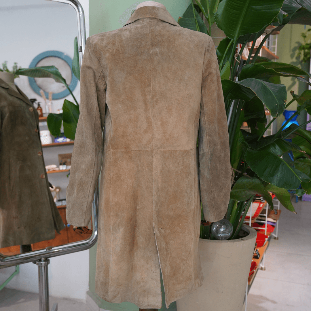 Kadın Düğmeli Uzun Süet Ceket - Camel