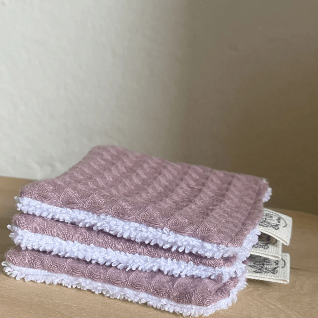 Yıkanabilir Waffle Pembe Pamuk Set - 7'li 