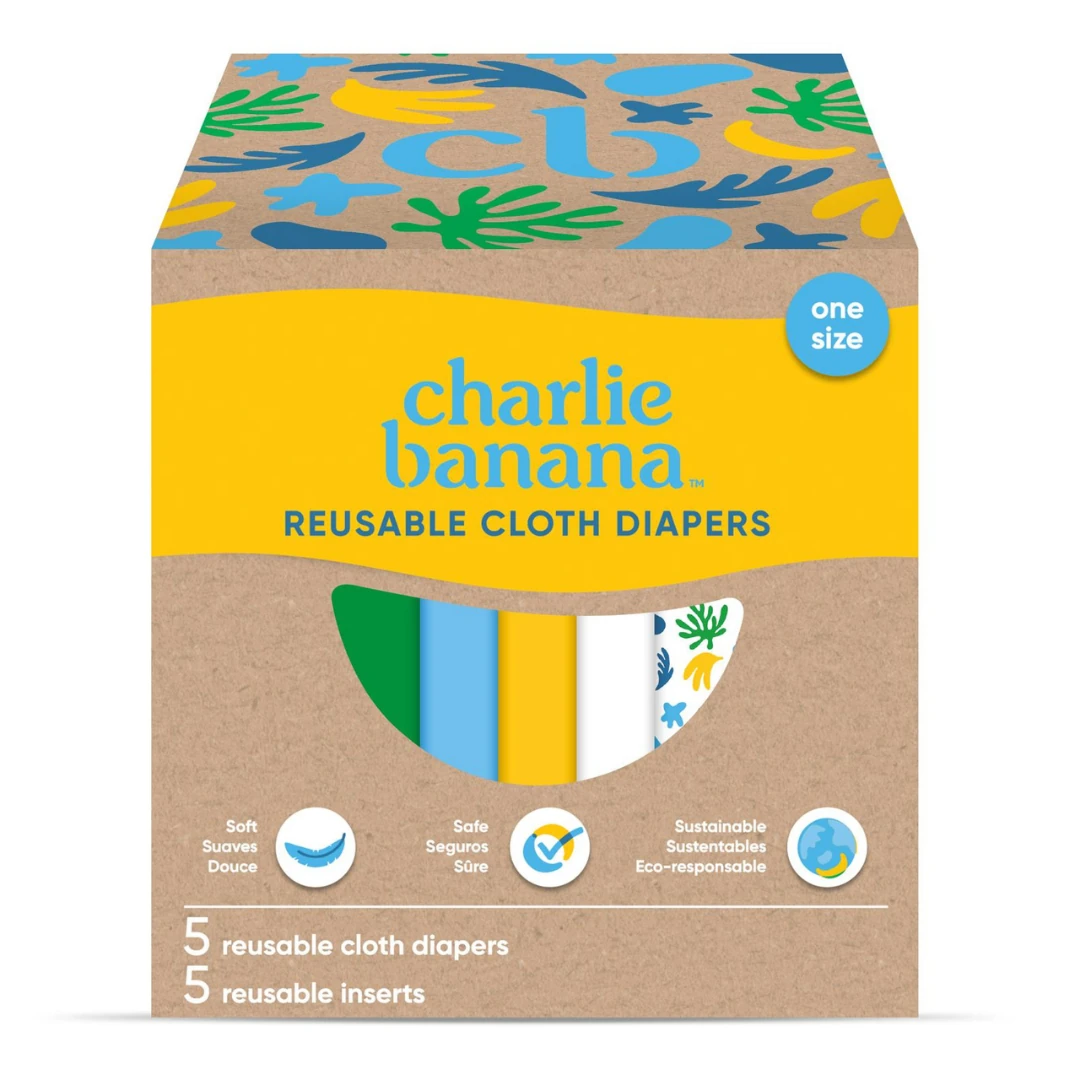Charlie Banana Yıkanabilir Bebek Bezi 0-36 Ay Standart (Tek Beden) – 5’li Paket - Banana Leaves