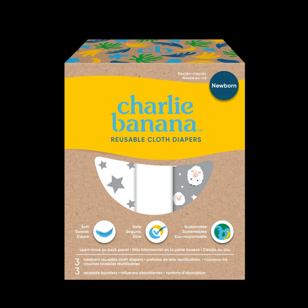 Charlie Banana Yıkanabilir Bebek Bezi Yenidoğan Prematüre – 3’lü Paket - Night Nite