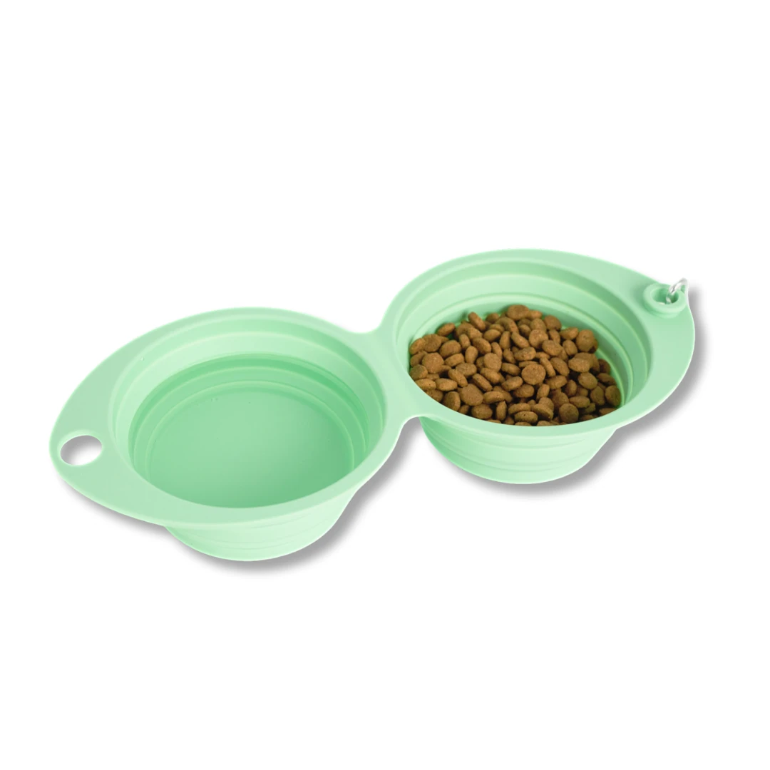 Katlanabilir Çift Bölmeli Evcil Hayvan Seyahat Mama ve Su Kabı