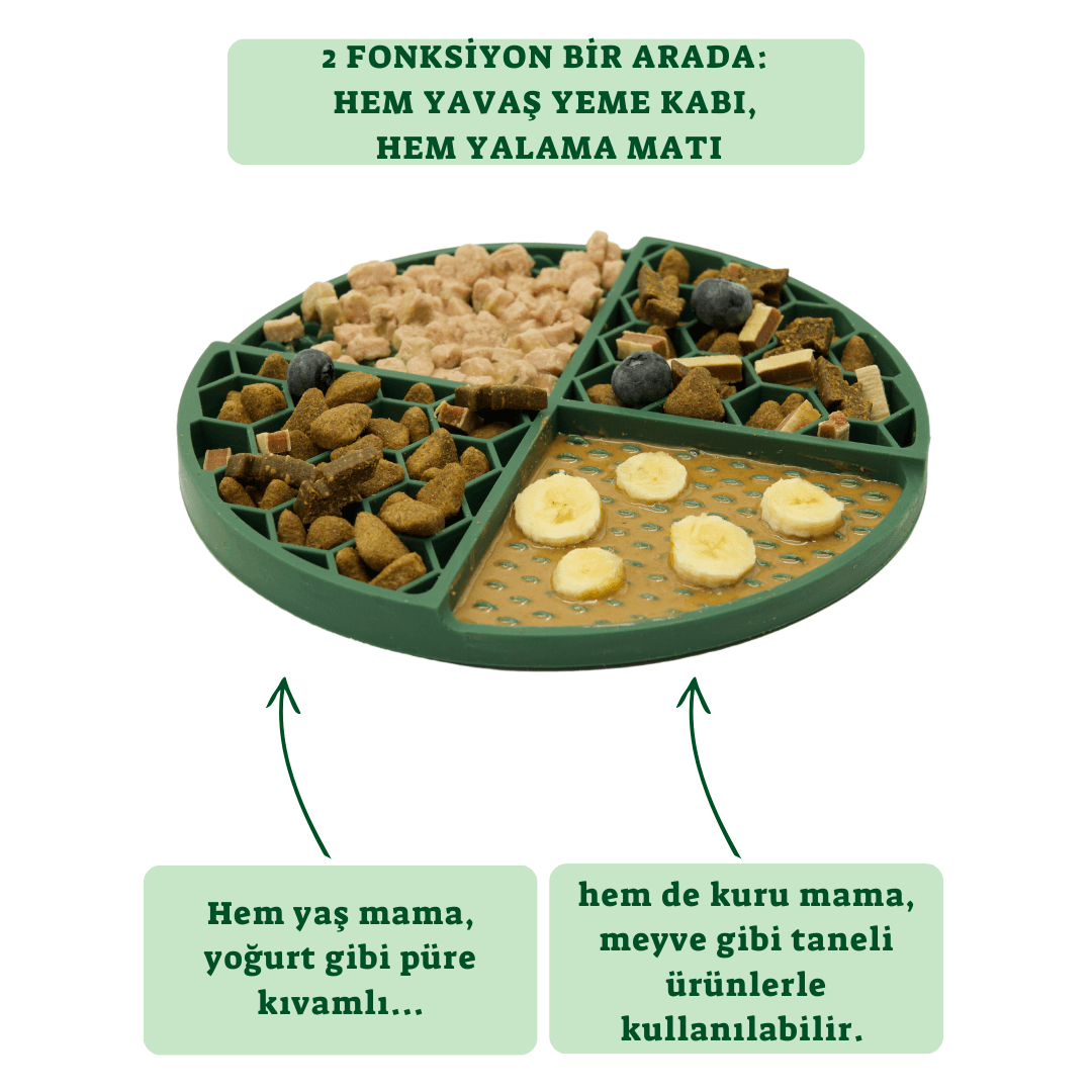 Silikon Yavaş Yeme ve Yalama Matı Petek Desen Orman Yeşili