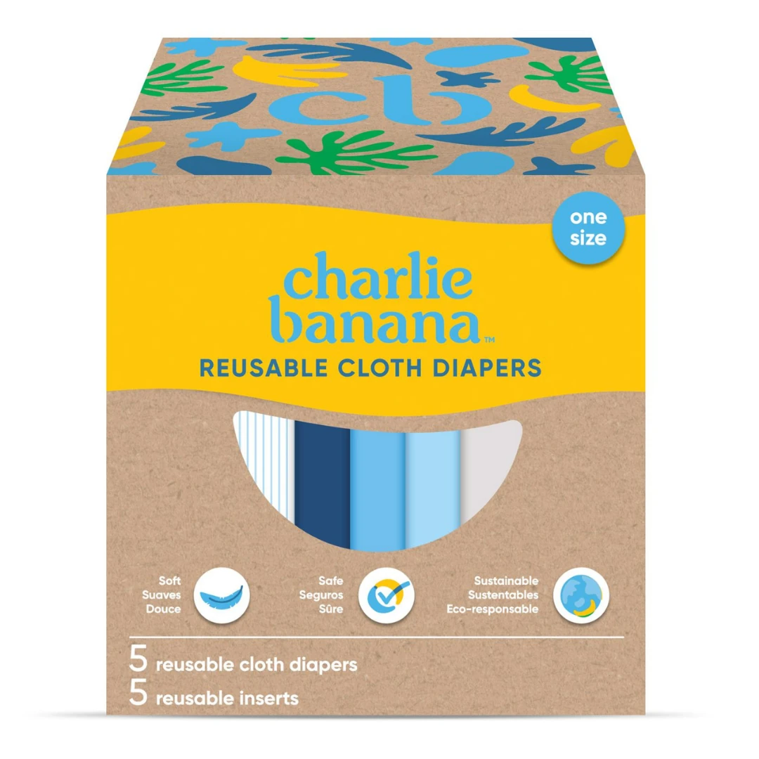Charlie Banana Yıkanabilir Bebek Bezi 0-36 Ay Standart (Tek Beden) – 5’li Paket - Pastel Blue