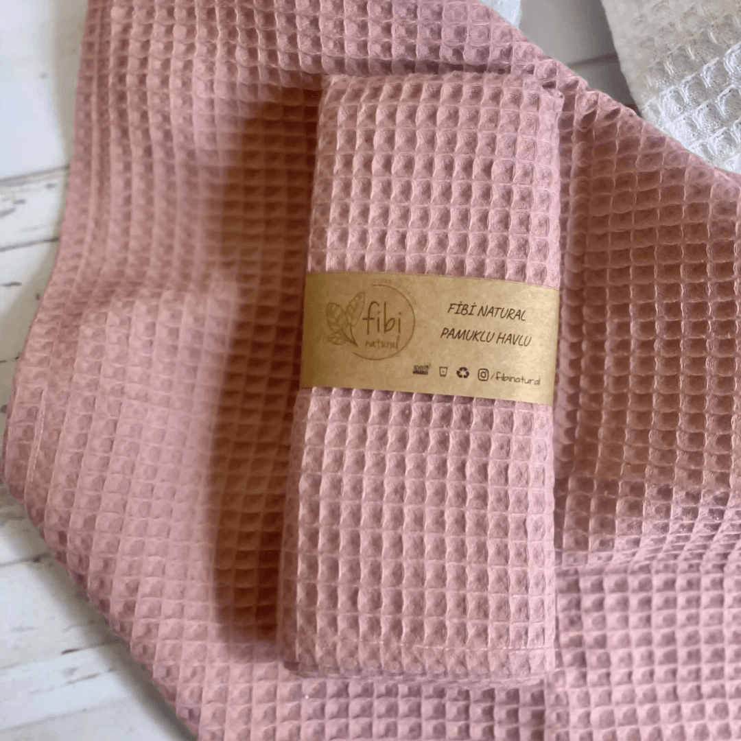 Pamuklu Waffle Havlu - Pembe