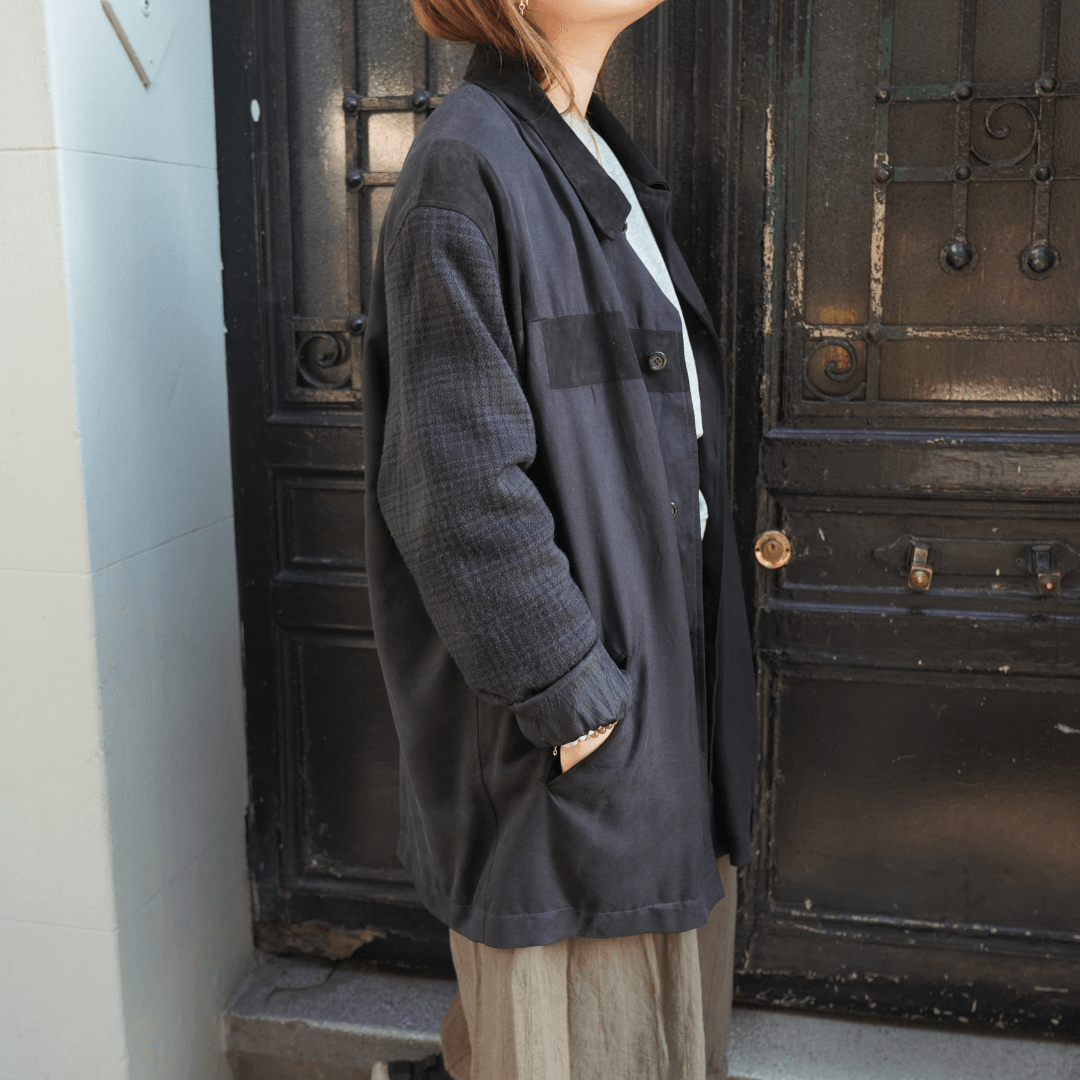 Kadın Siyah Oversize Kolları Yünlü Ceket
