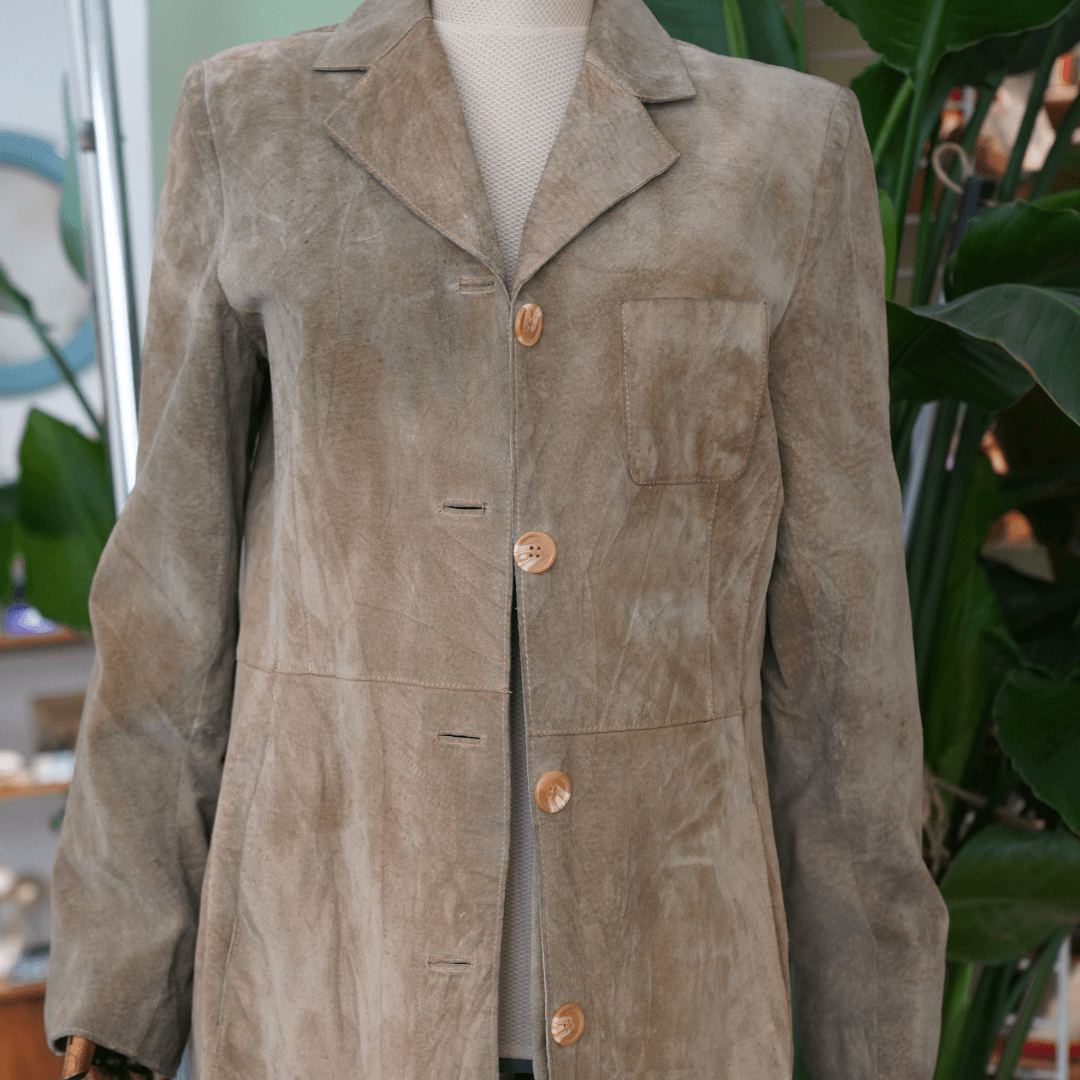 Kadın Düğmeli Uzun Süet Ceket - Camel