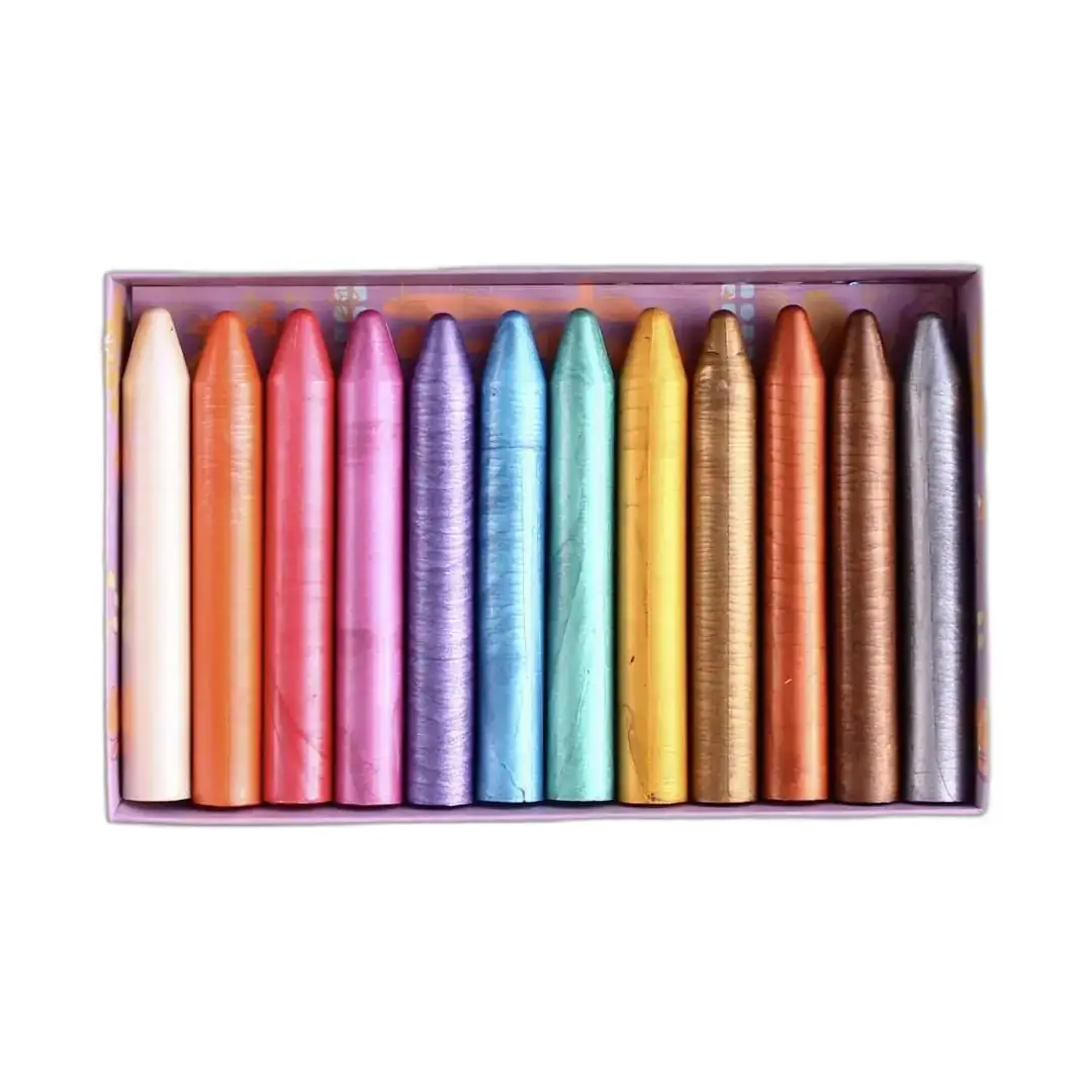12 Renk Metalik Kalem Balmumu Pastel Boya Seti | Sürdür