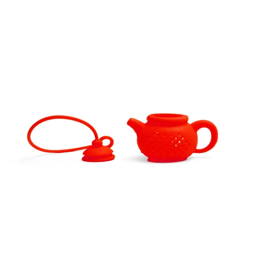 Çaydanlık Tasarımlı Silikon Çay Demleme Süzgeci - Kırmızı