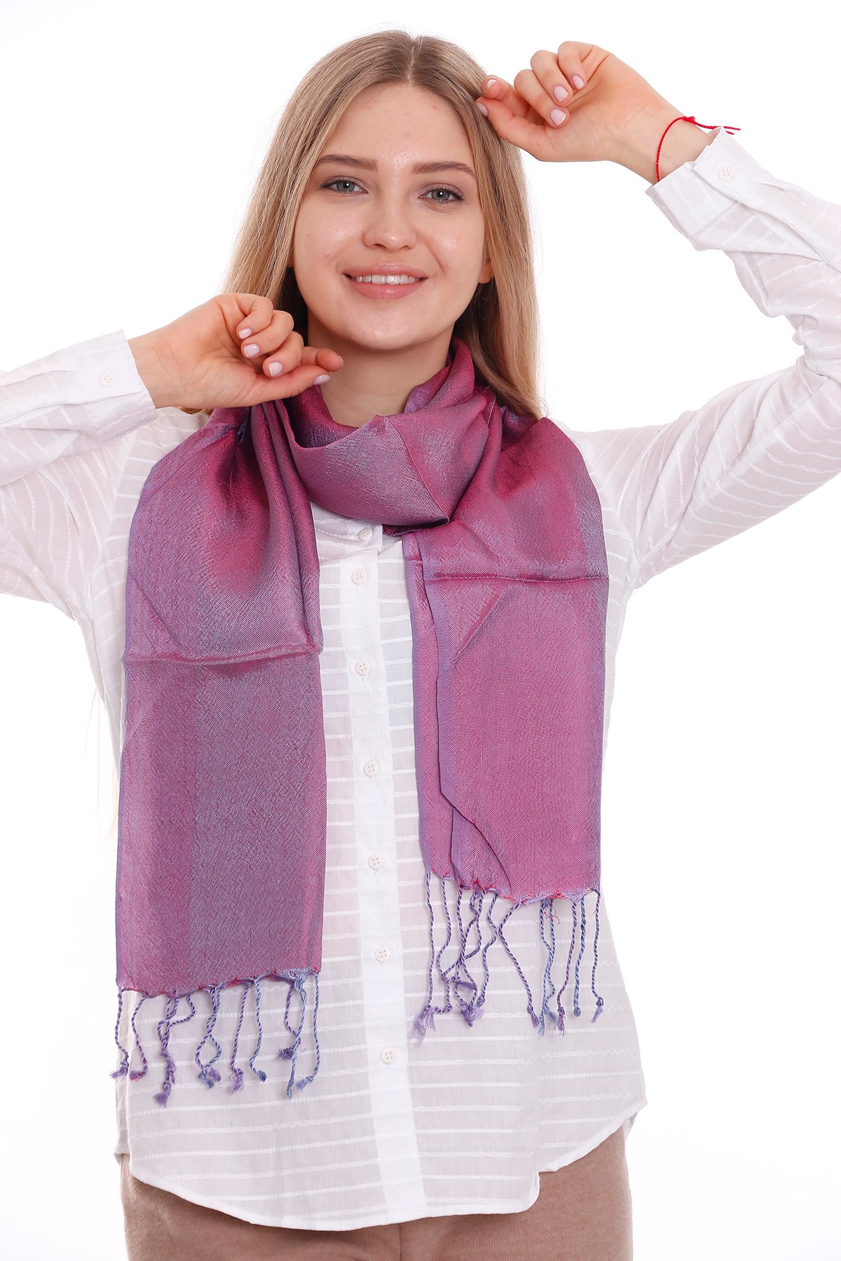 El Dokuması 3 Band Bitkisel İpek Fular