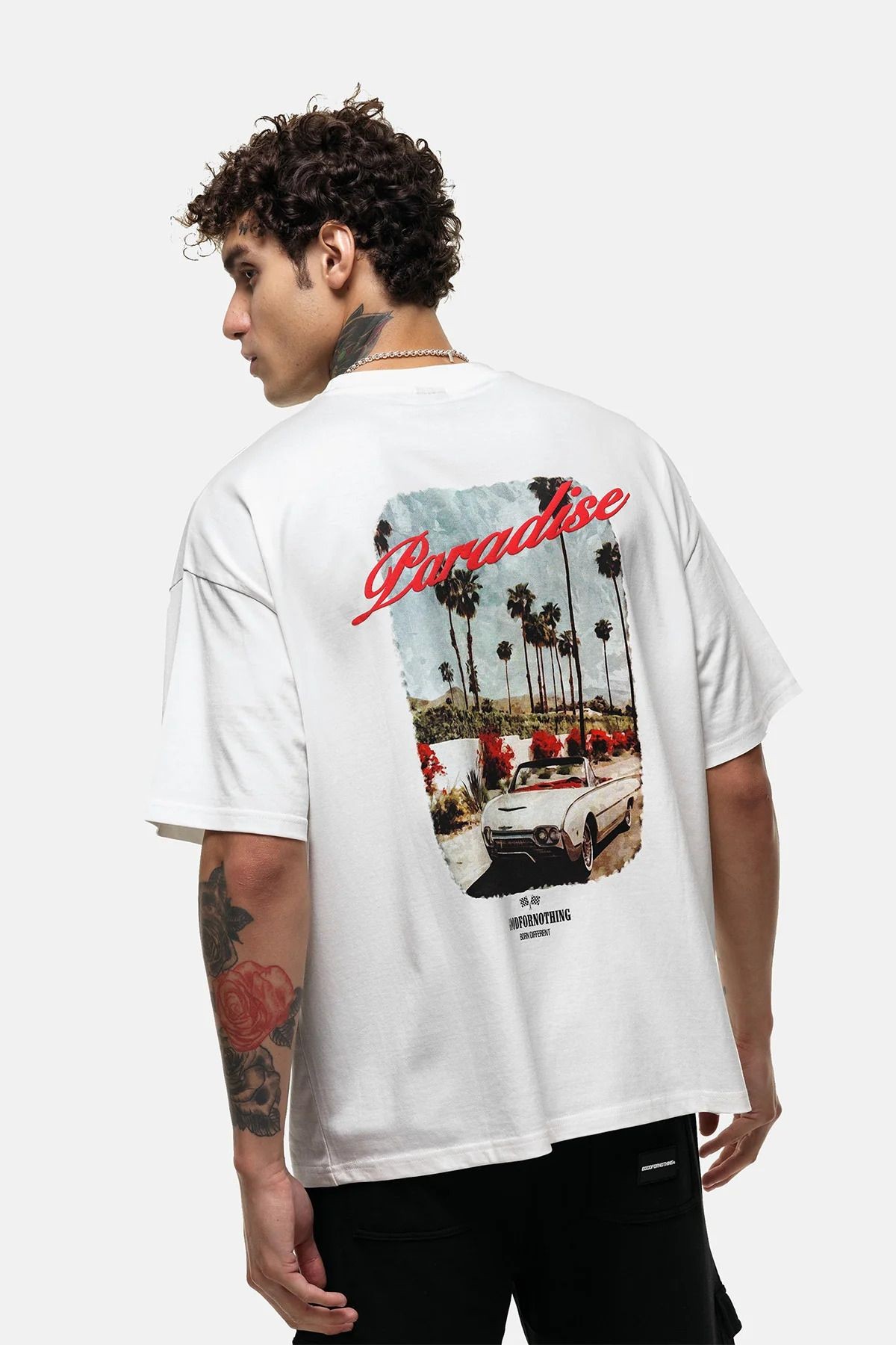 Baskılı Oversize T-Shirt Beyaz