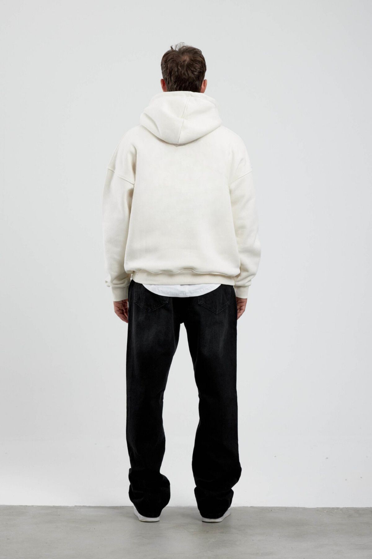 Erkek Sweatshirt Kırık Beyaz Oversize Kapşonlu