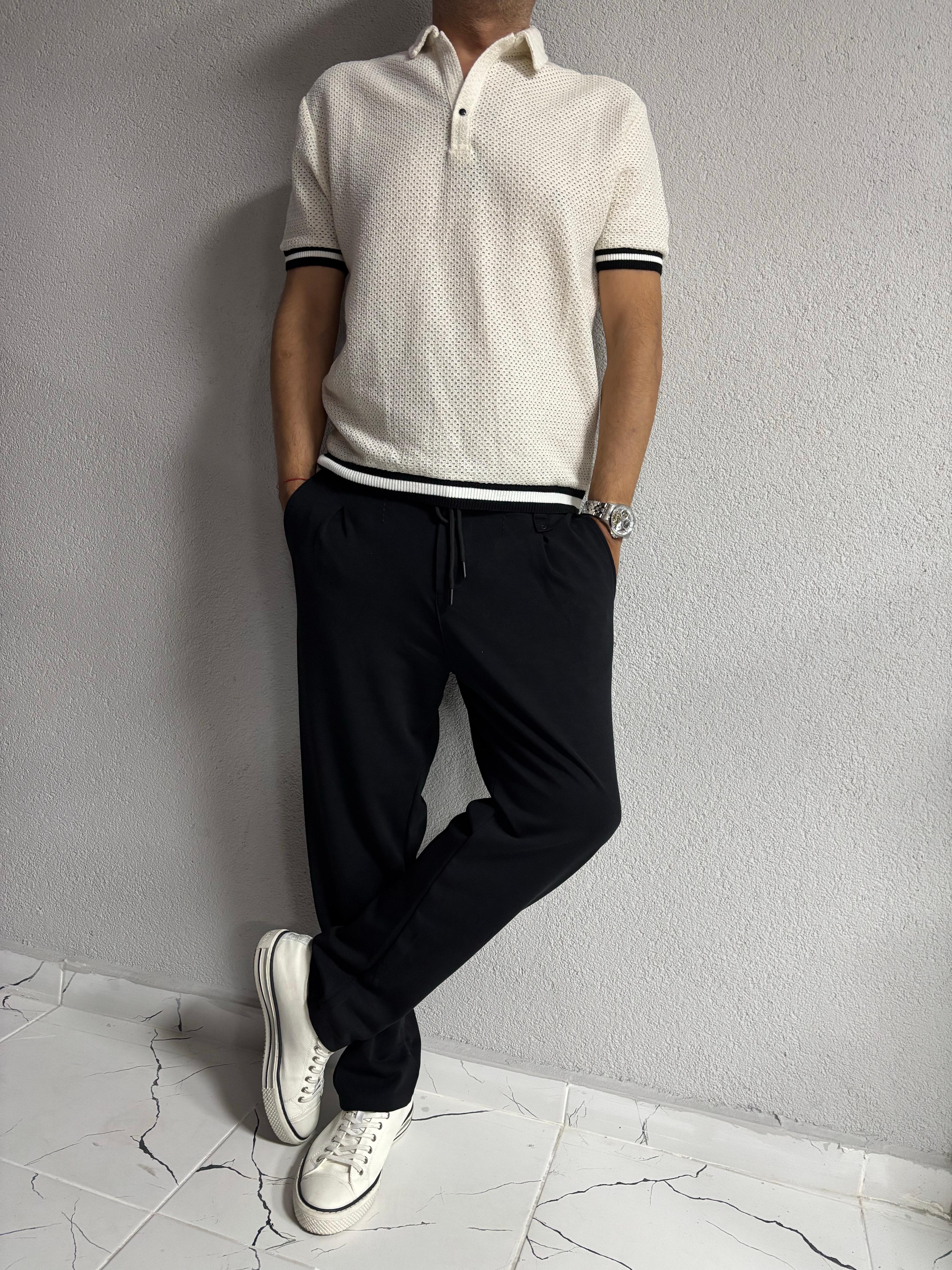 Çizgili Ribanalı Polo Yaka Tshirt