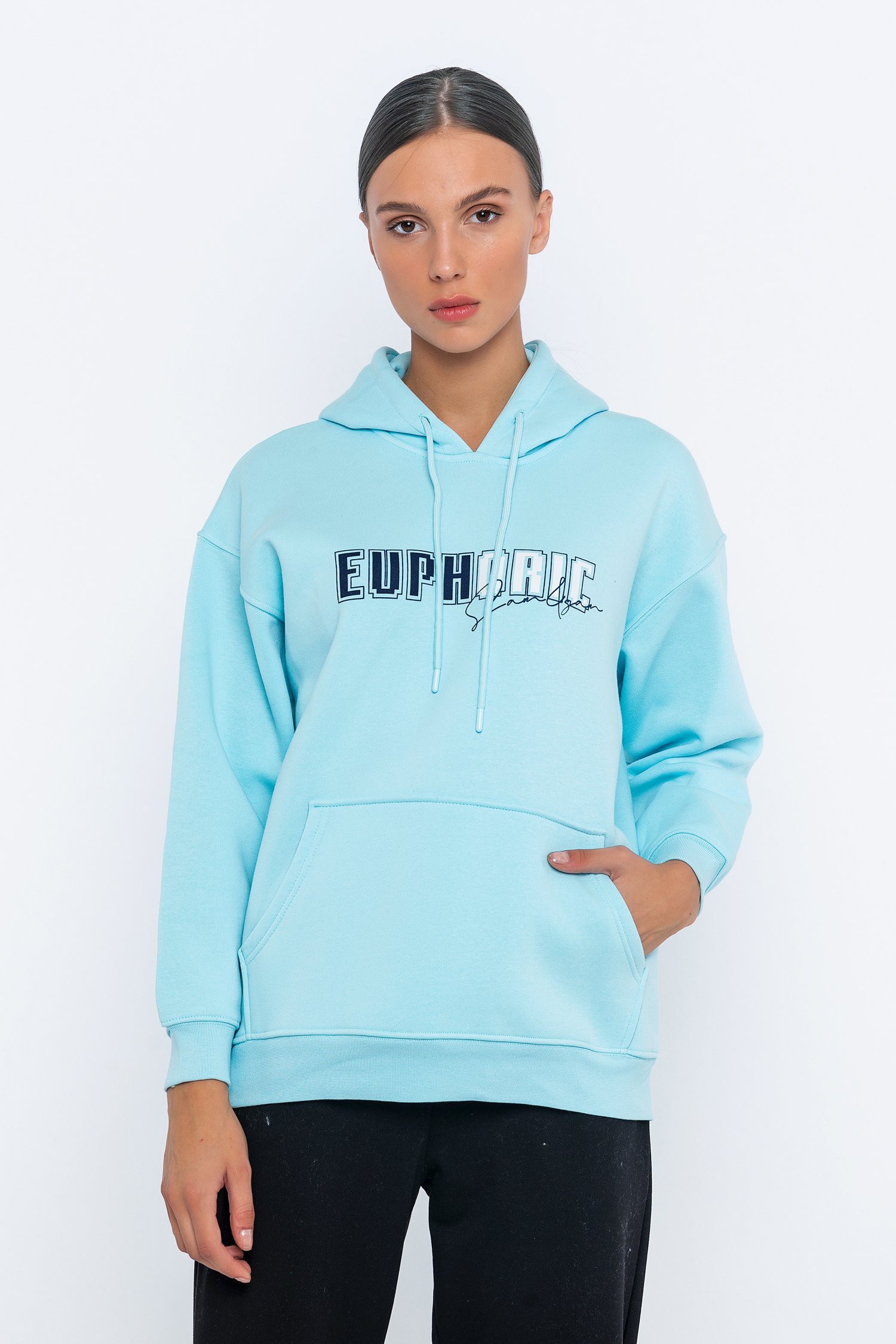 EUPHORIC İMZA TEMALI KAPÜŞONLU KADIN SWEATSHIRT - A.Mavi