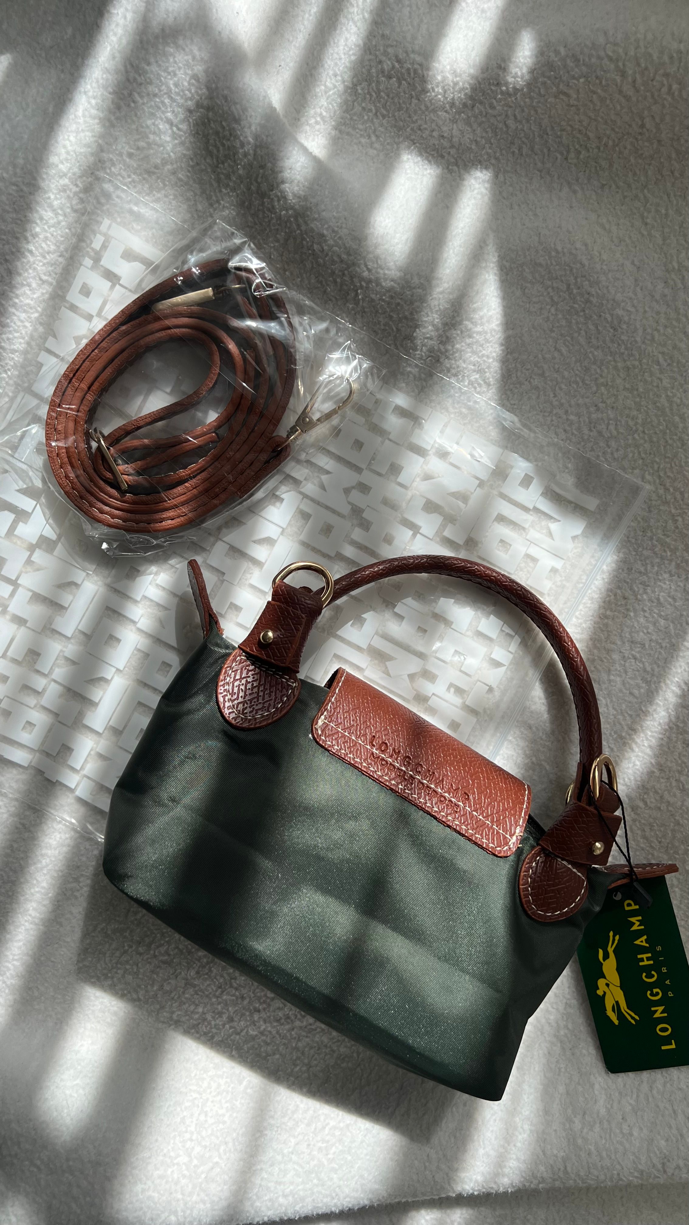  Longchamp Mini Pliage - Yeşil&Taba