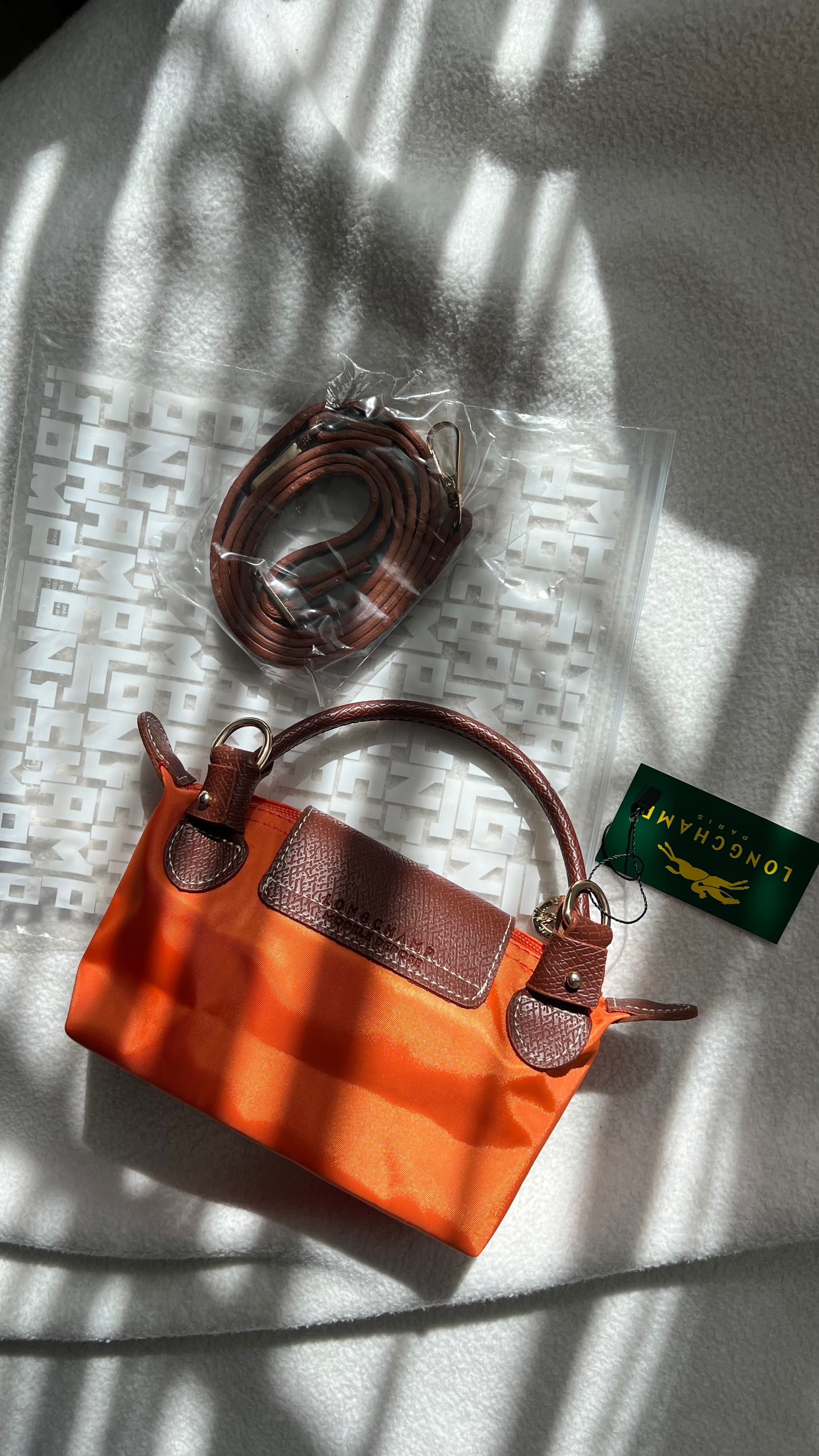  Longchamp Mini Pliage - Turuncu&Taba