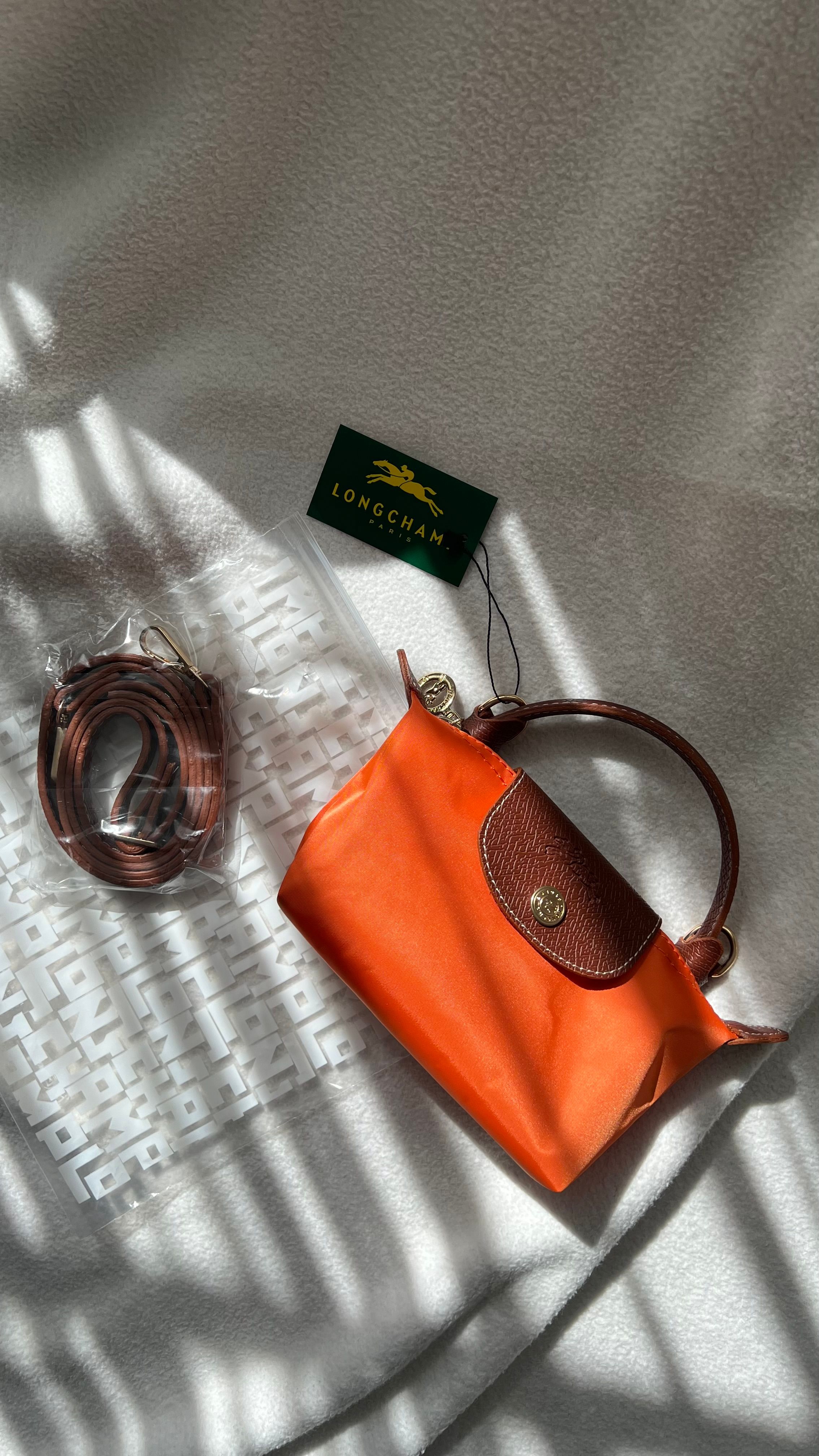  Longchamp Mini Pliage - Turuncu&Taba