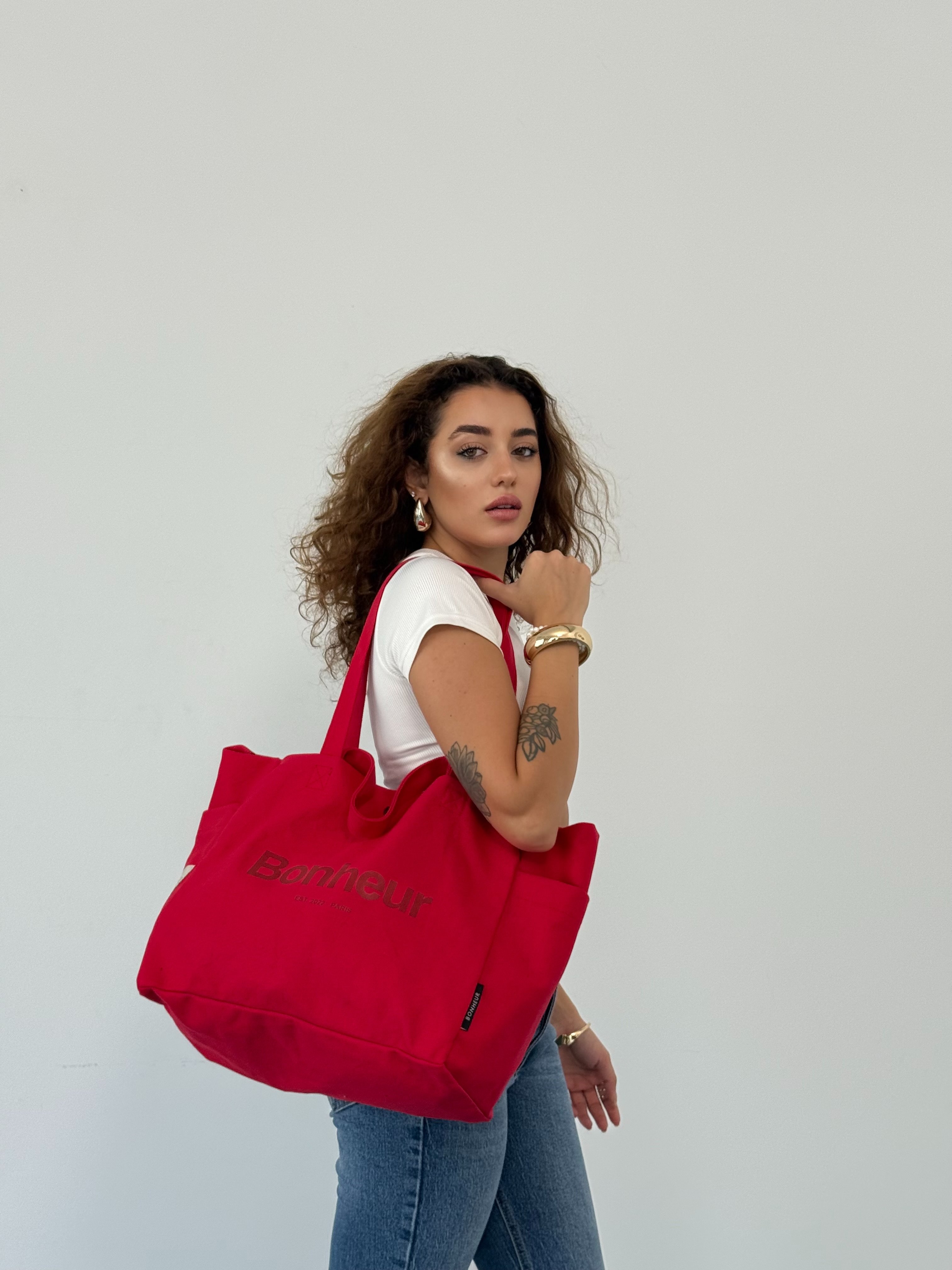 BONHEUR - N°4 Kanvas Çanta -Raspberry Red