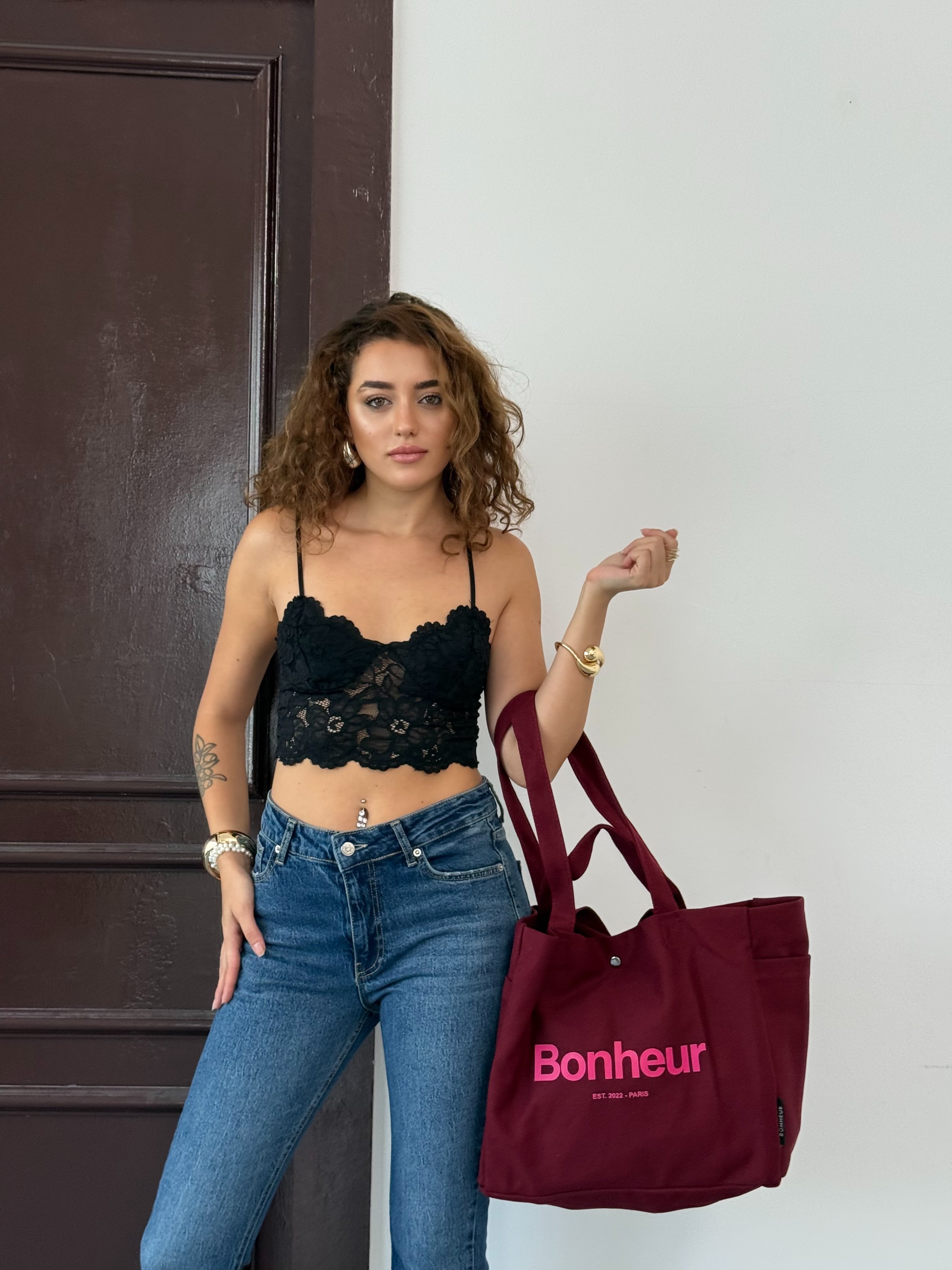 BONHEUR - N°4 Kanvas Çanta - Cherry Brownıe