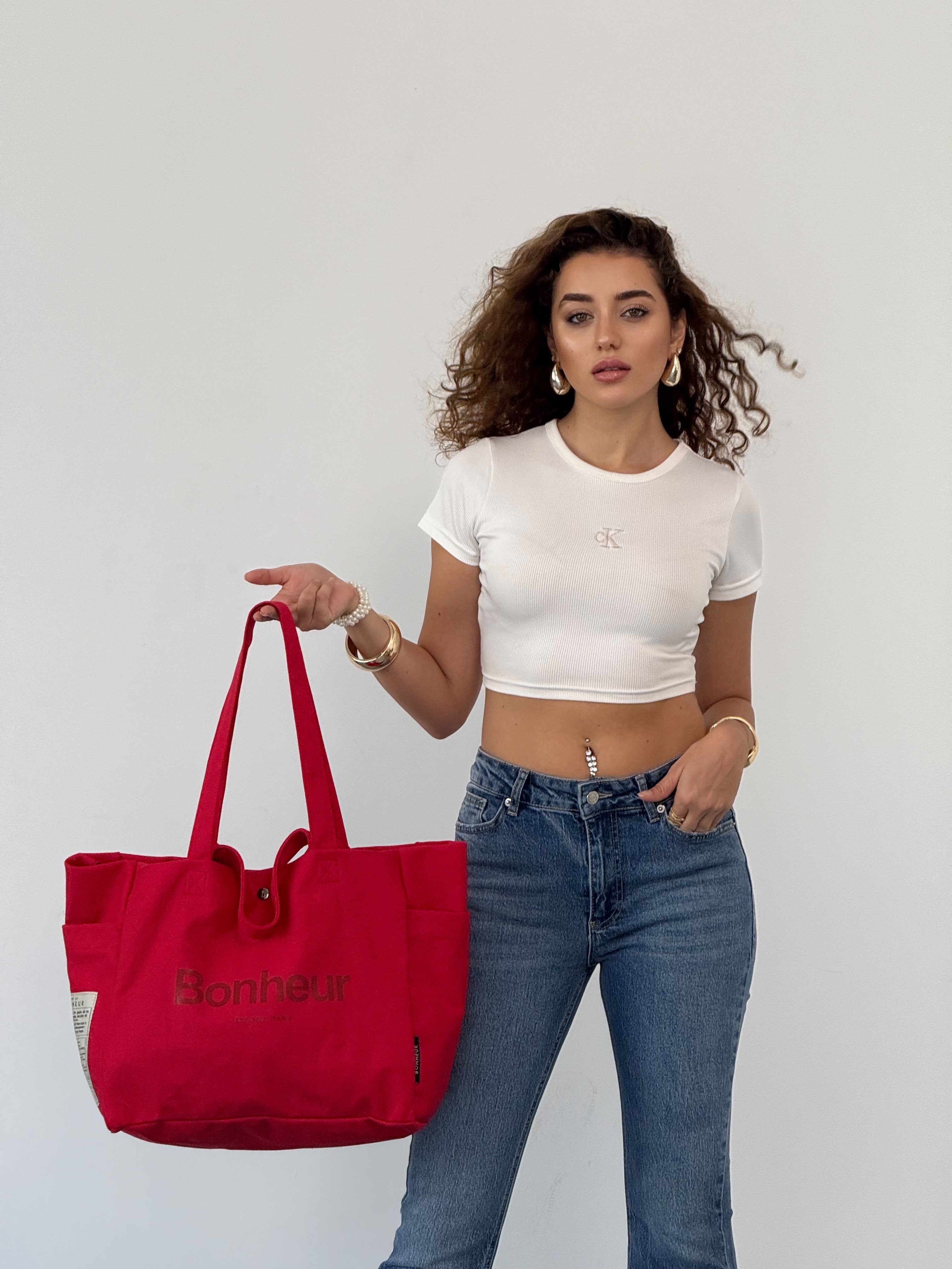 BONHEUR - N°4 Kanvas Çanta -Raspberry Red