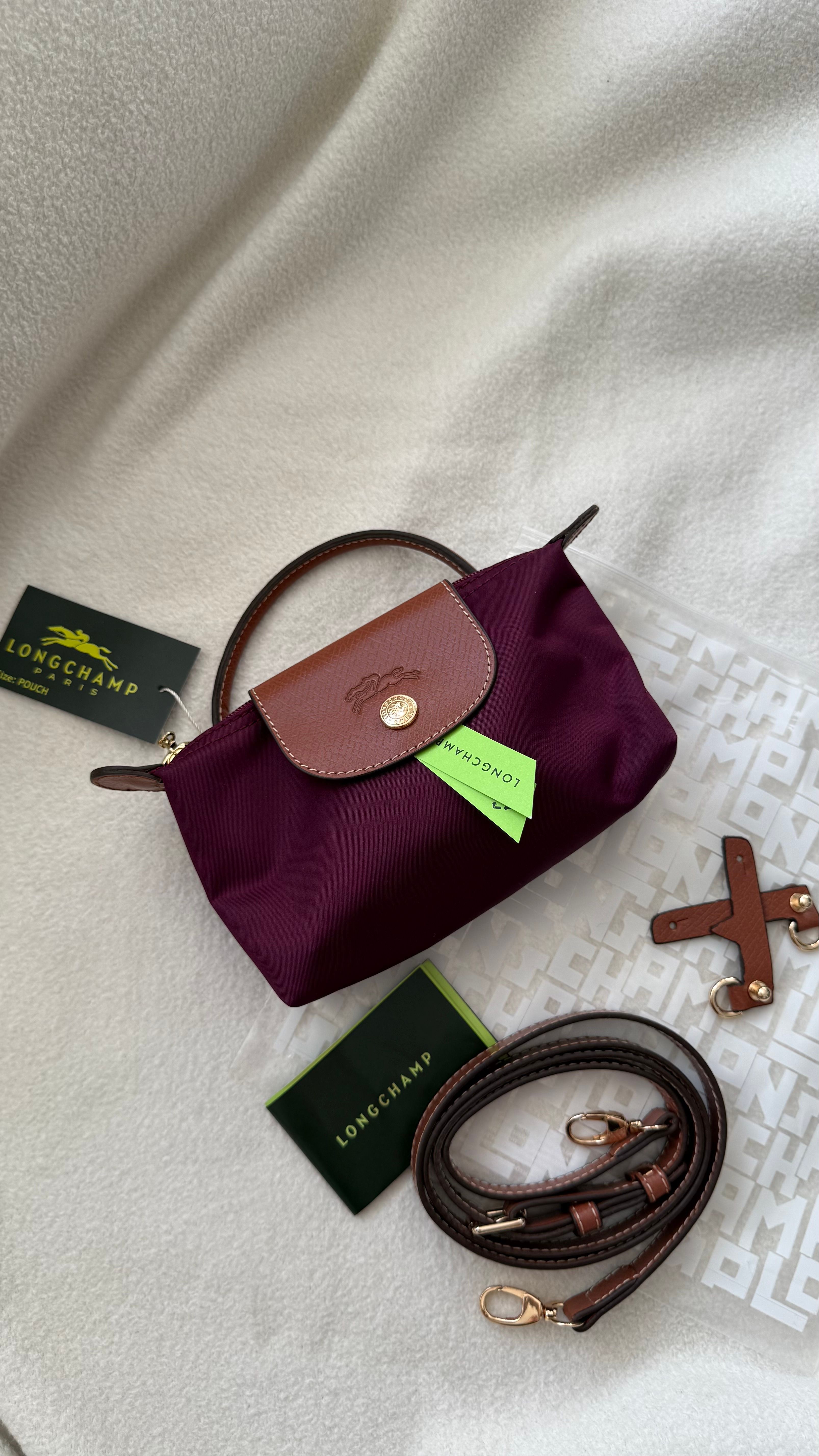 (İTHAL)Longchamp Le Pliage ORJ. Pouch- KOYU MÜRDÜM