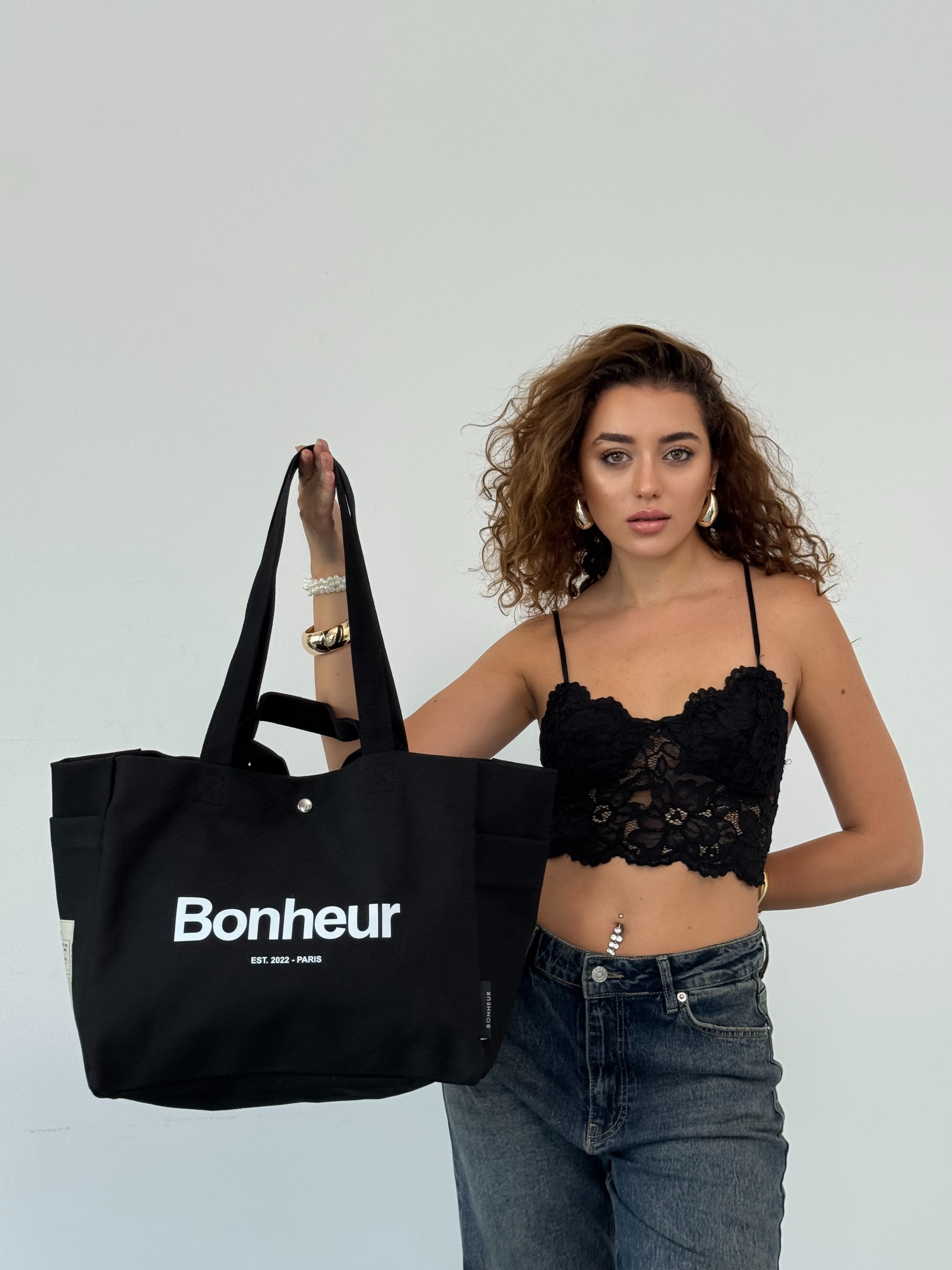 BONHEUR - N°4 Kanvas Çanta -Cold Black