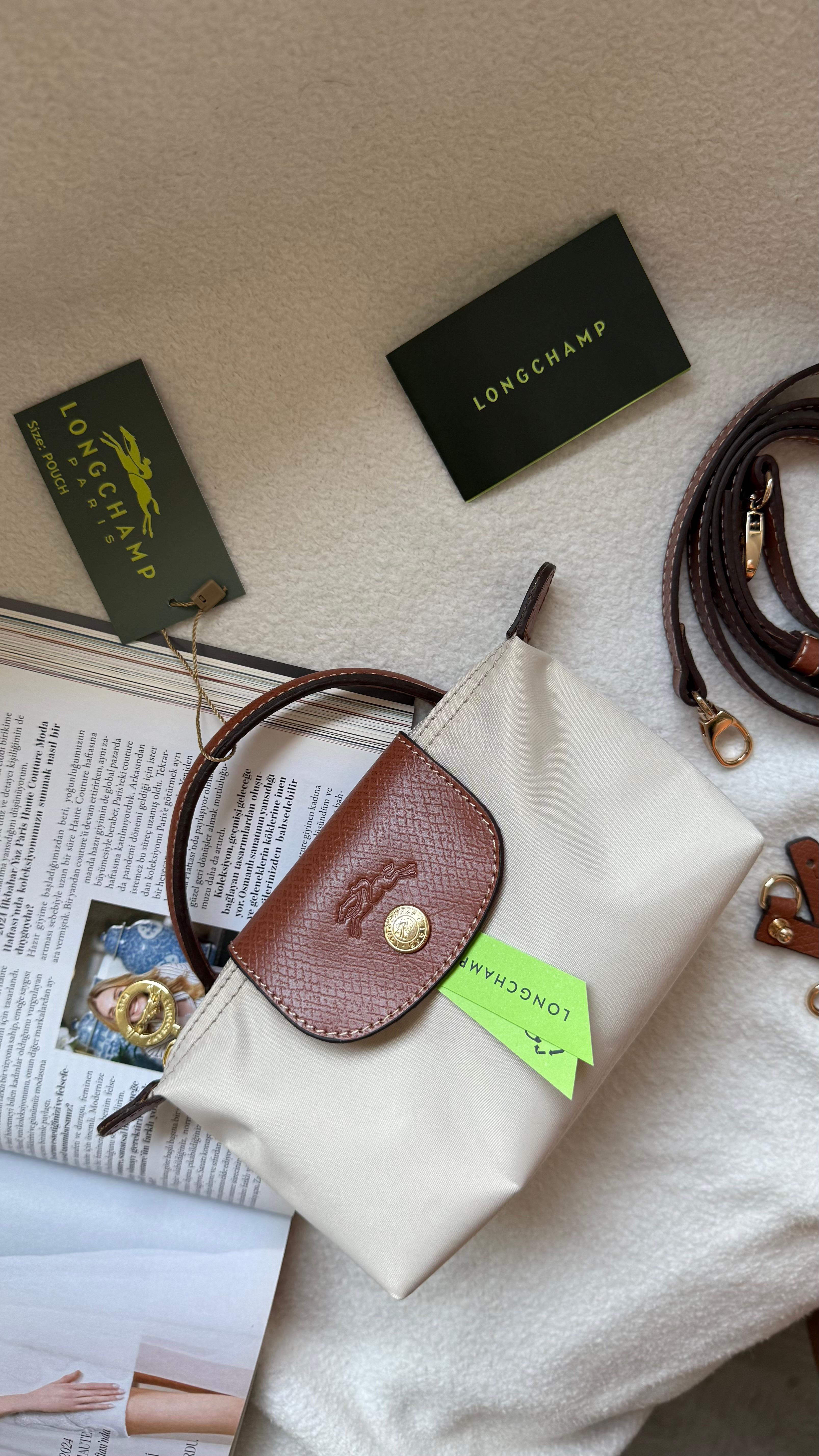 (İTHAL)Longchamp Le Pliage ORJ. Pouch - KREM