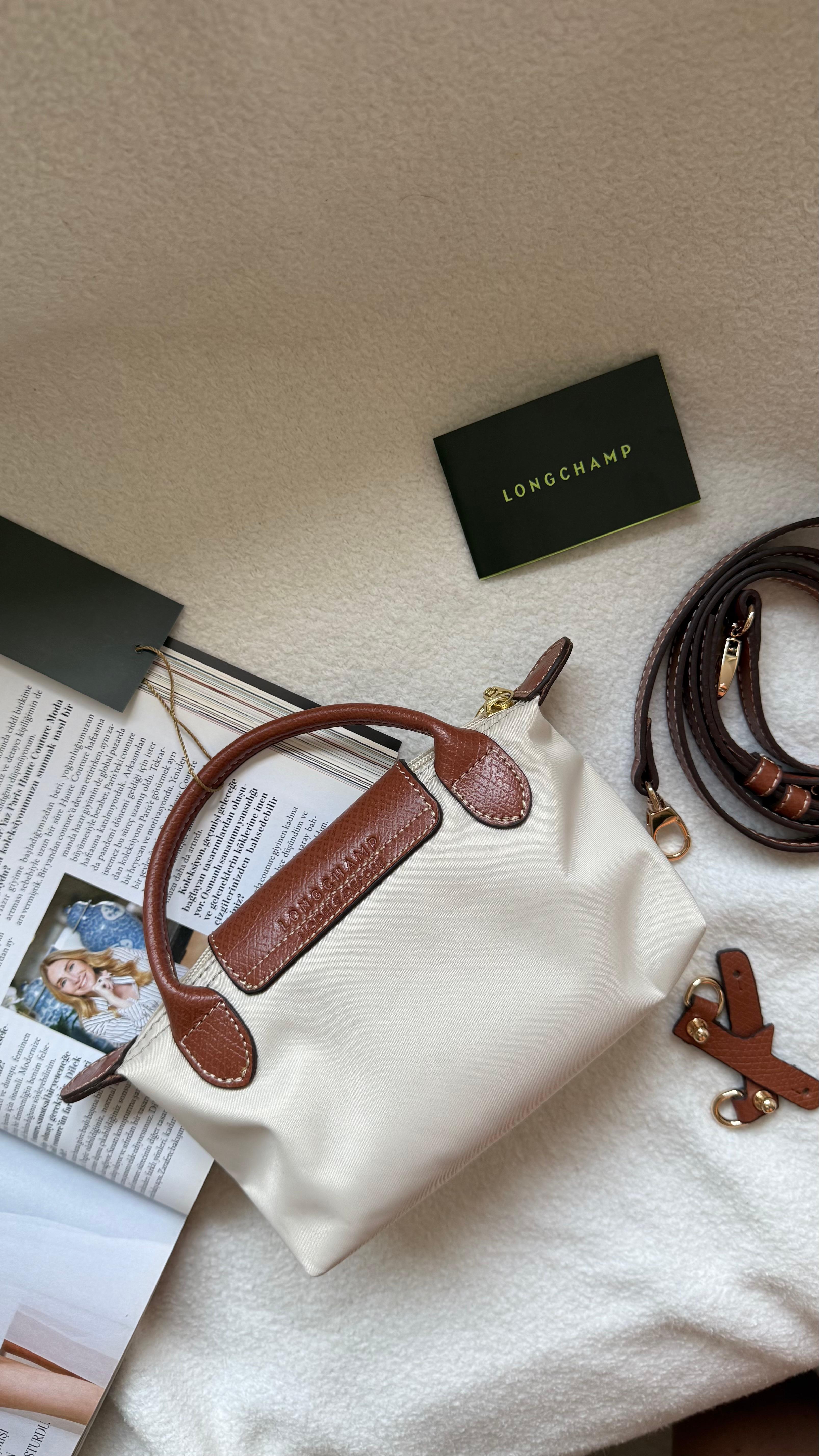 (İTHAL)Longchamp Le Pliage ORJ. Pouch - KREM