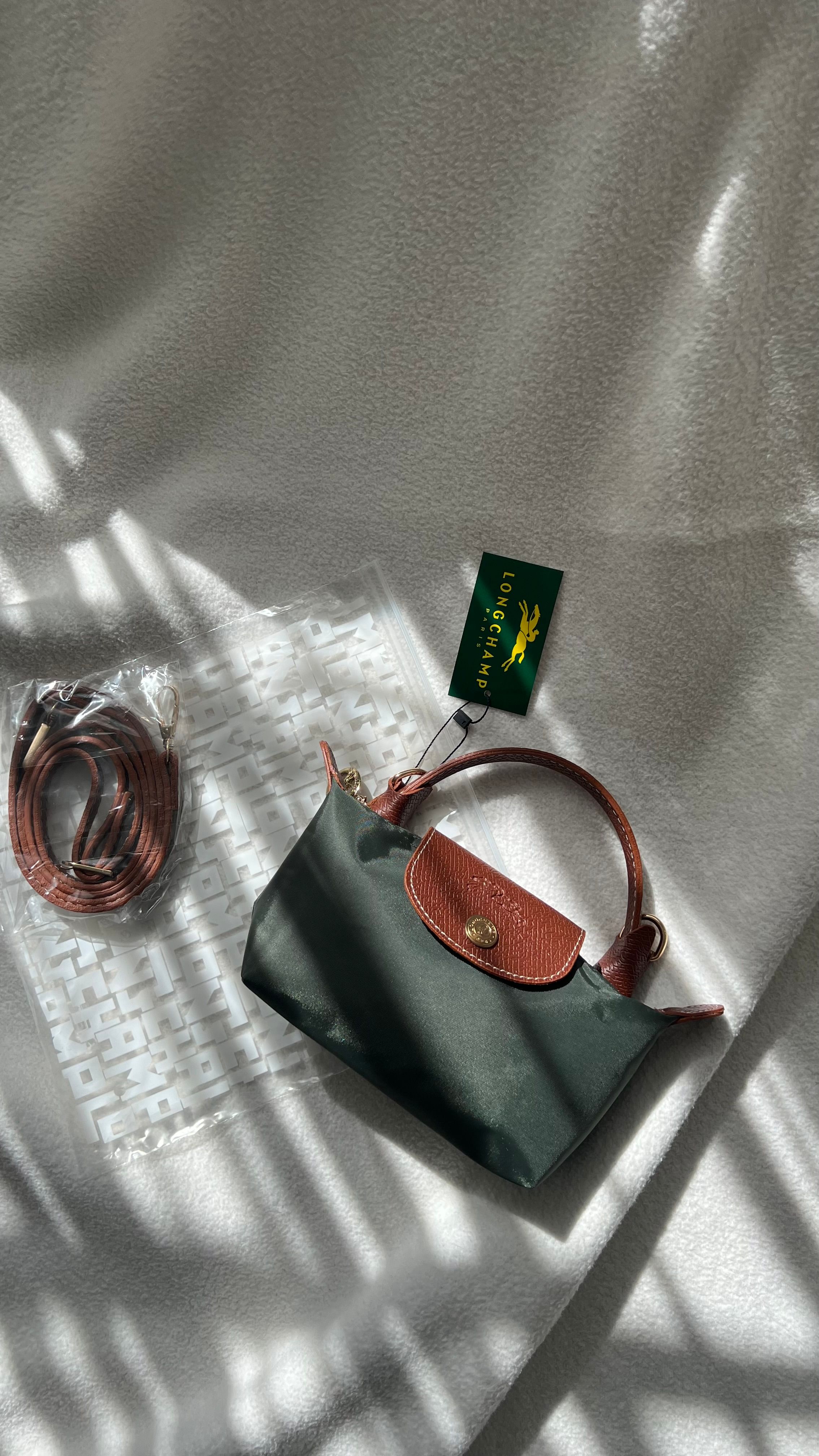  Longchamp Mini Pliage - Yeşil&Taba