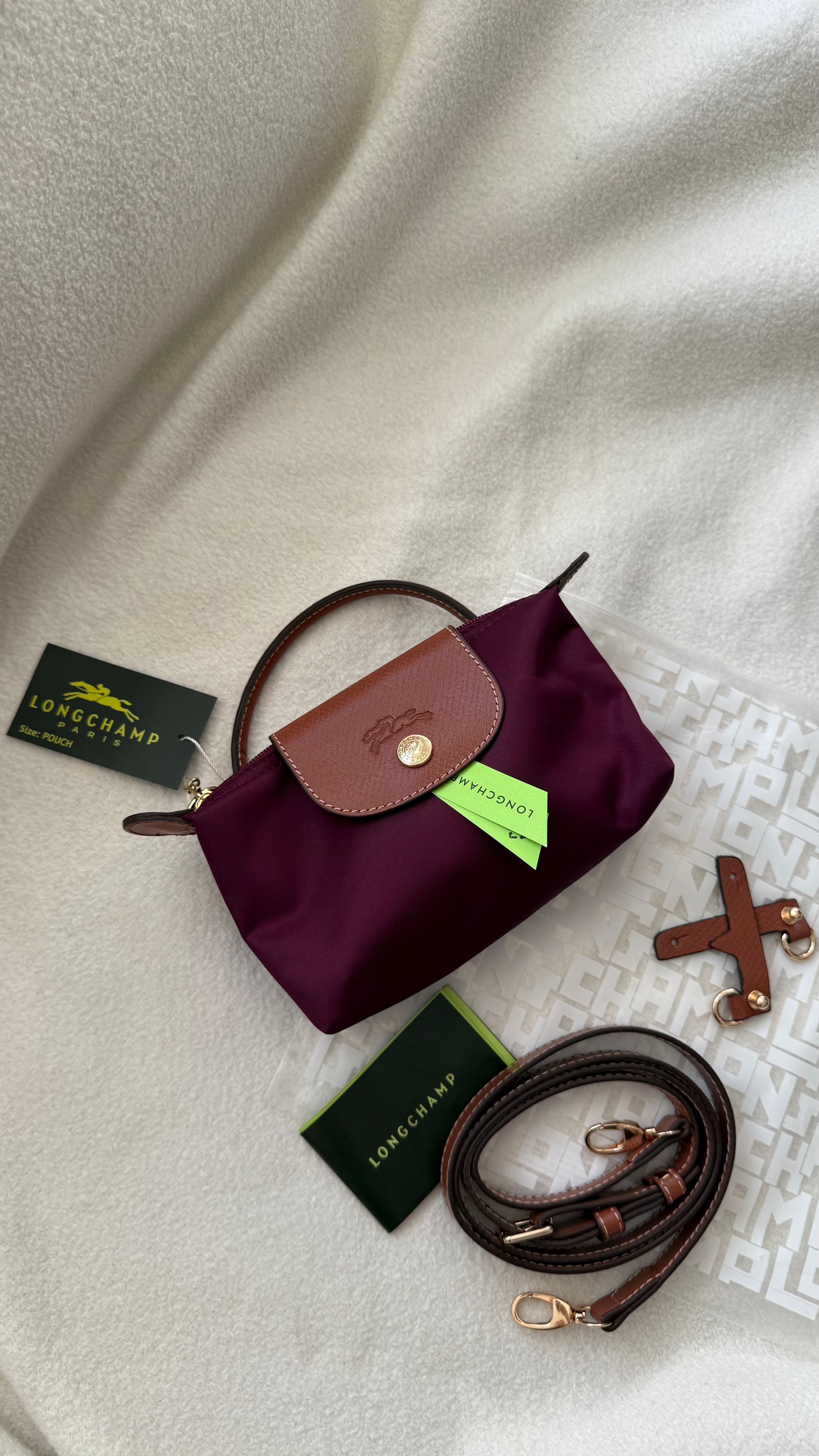(İTHAL)Longchamp Le Pliage ORJ. Pouch- KOYU MÜRDÜM