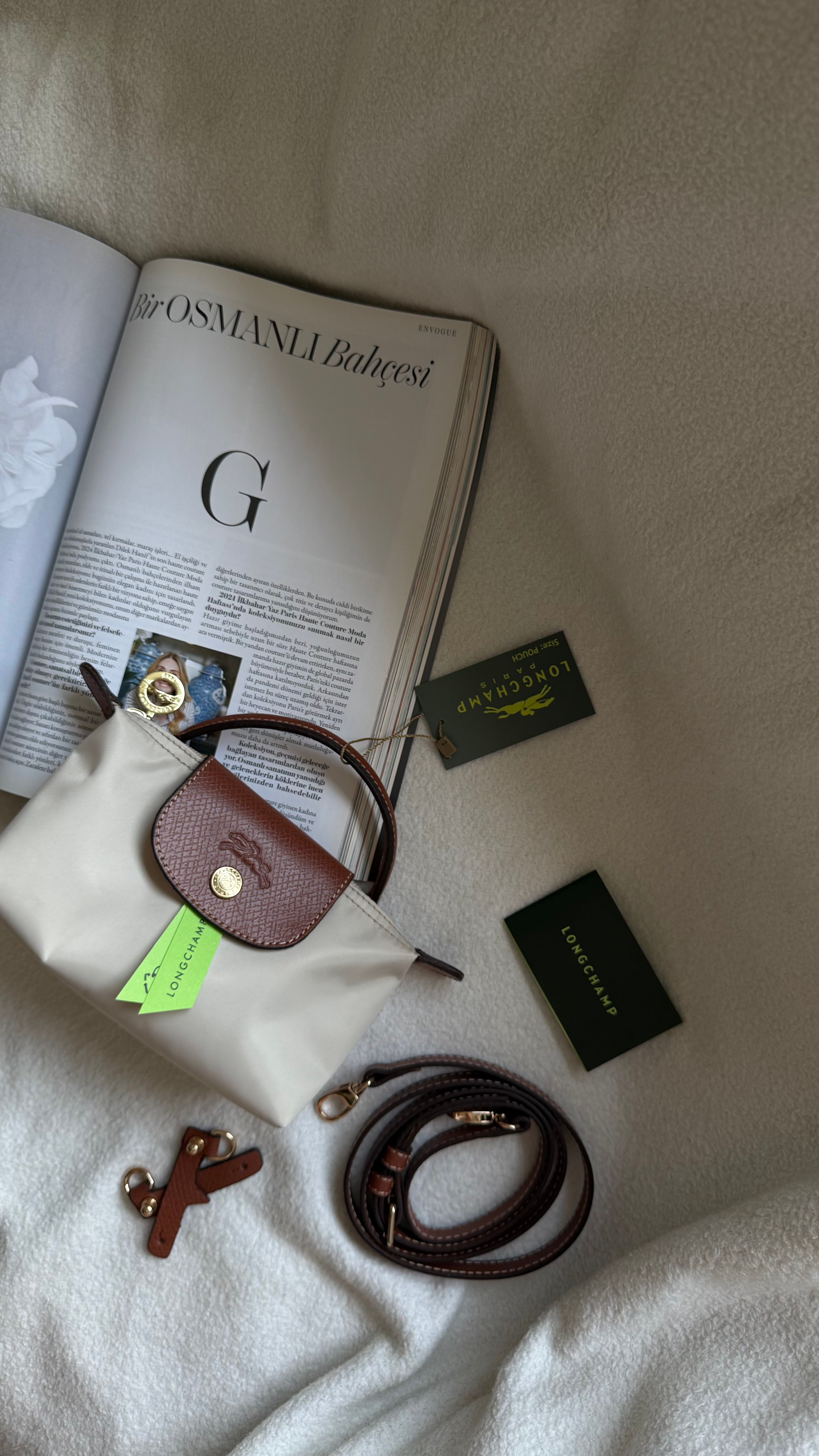 (İTHAL)Longchamp Le Pliage ORJ. Pouch - KREM