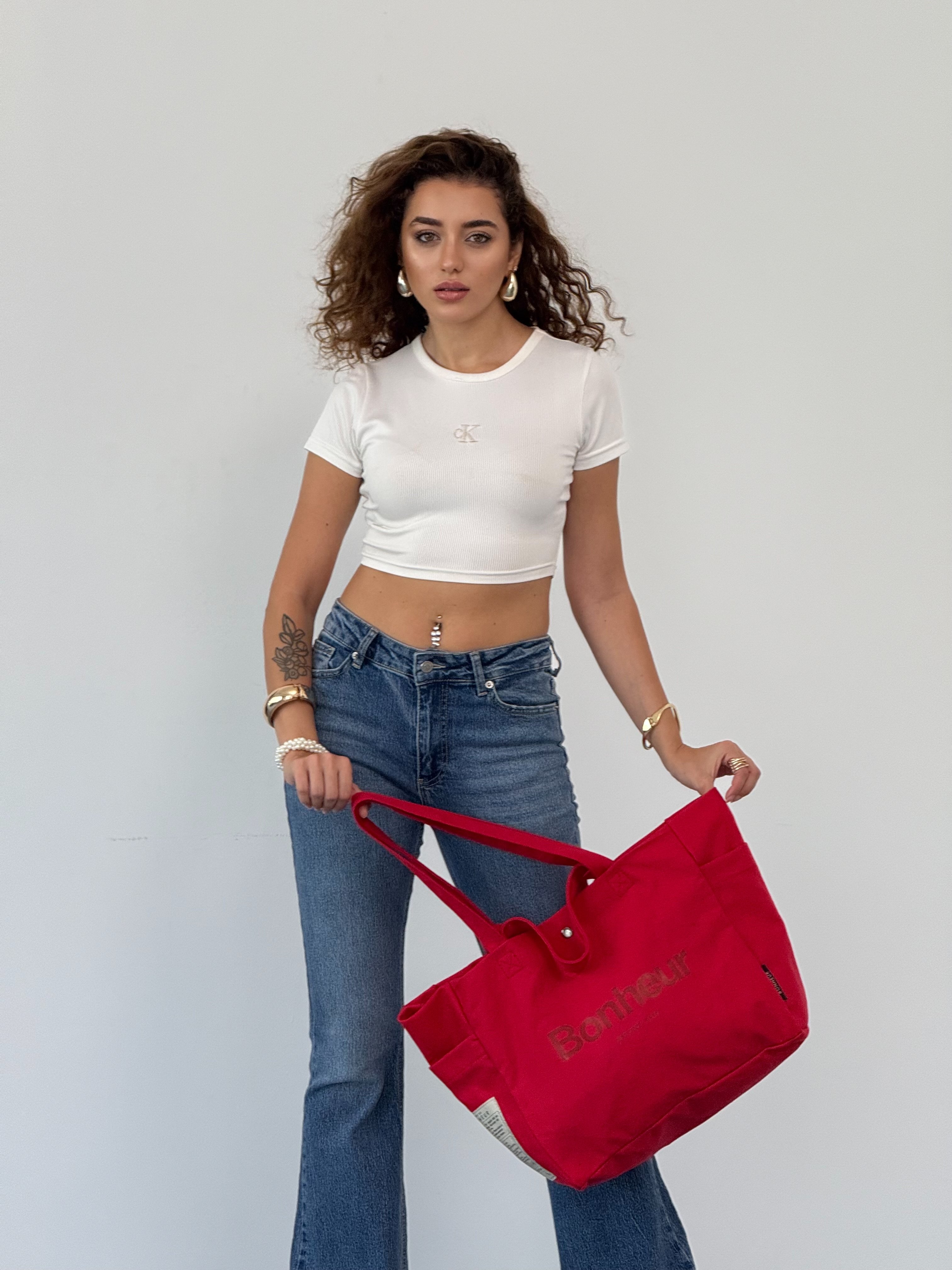 BONHEUR - N°4 Kanvas Çanta -Raspberry Red