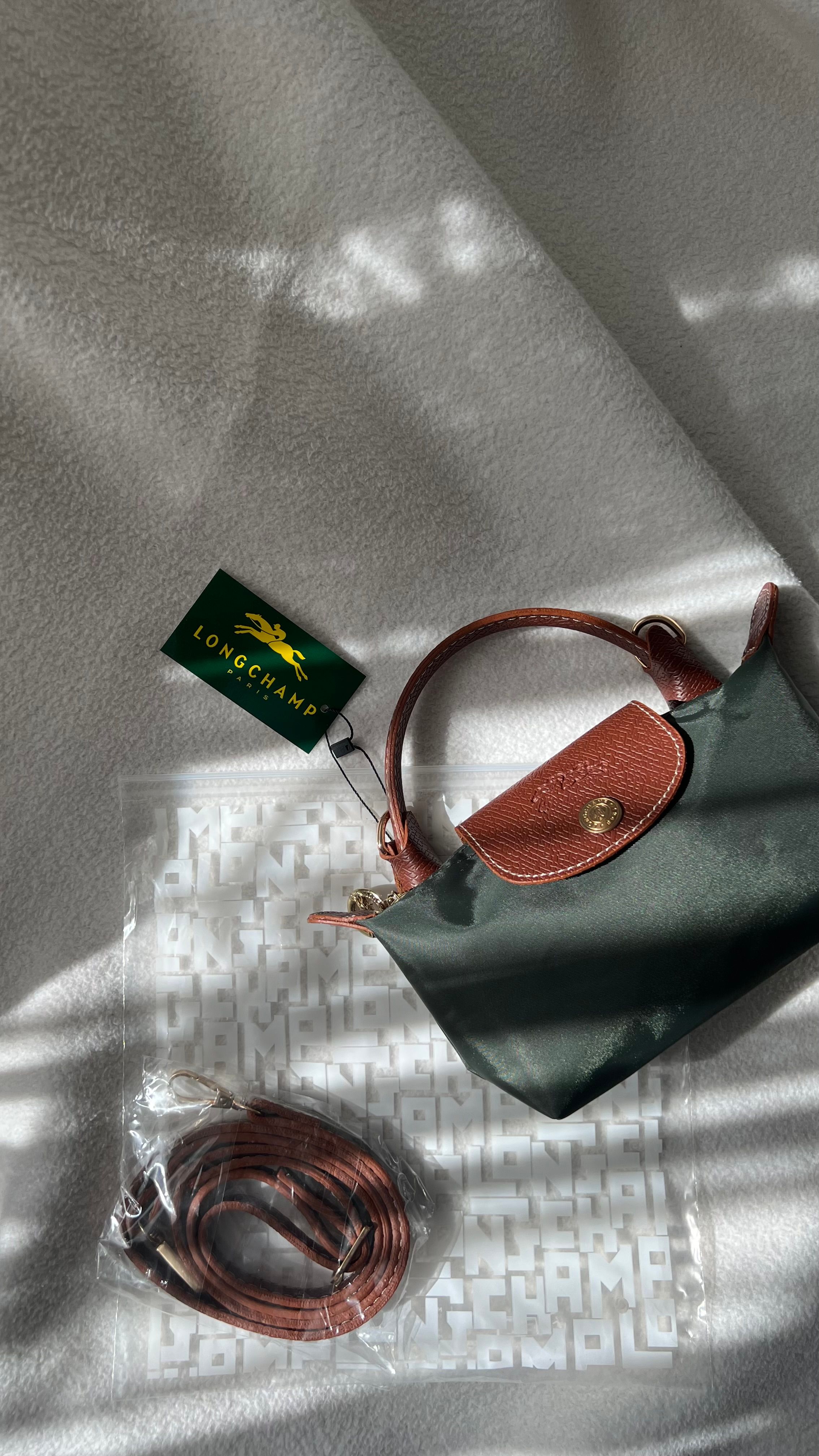  Longchamp Mini Pliage - Yeşil&Taba