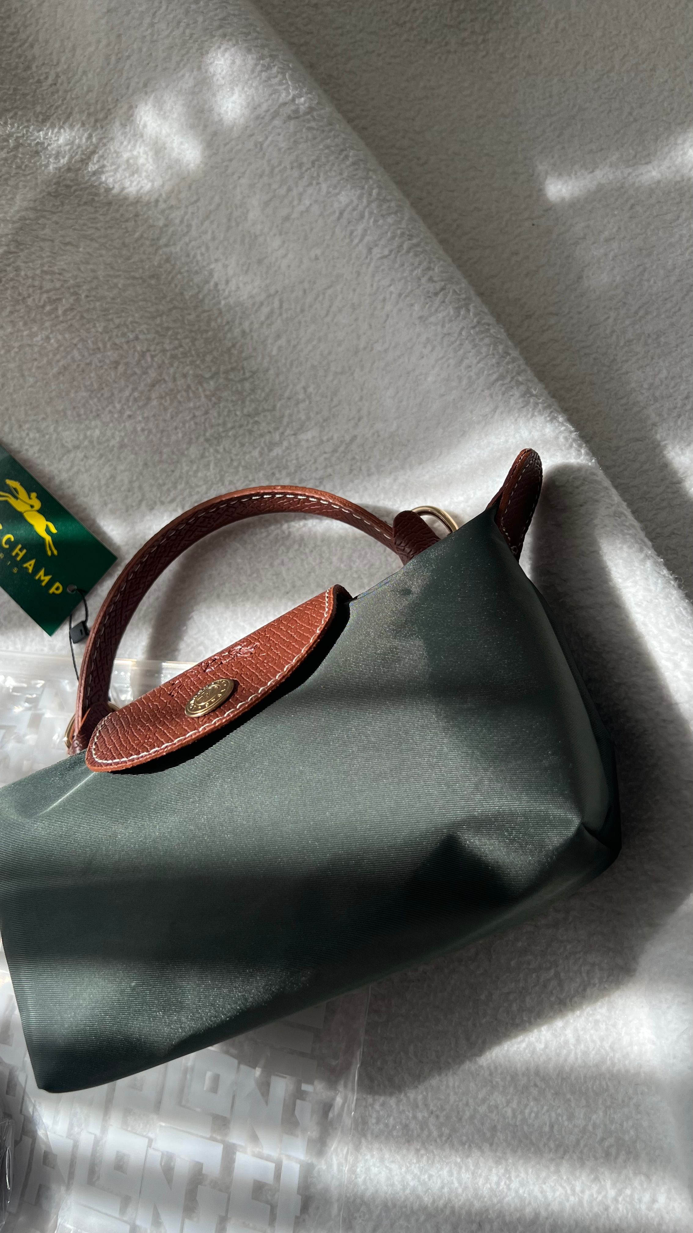  Longchamp Mini Pliage - Yeşil&Taba