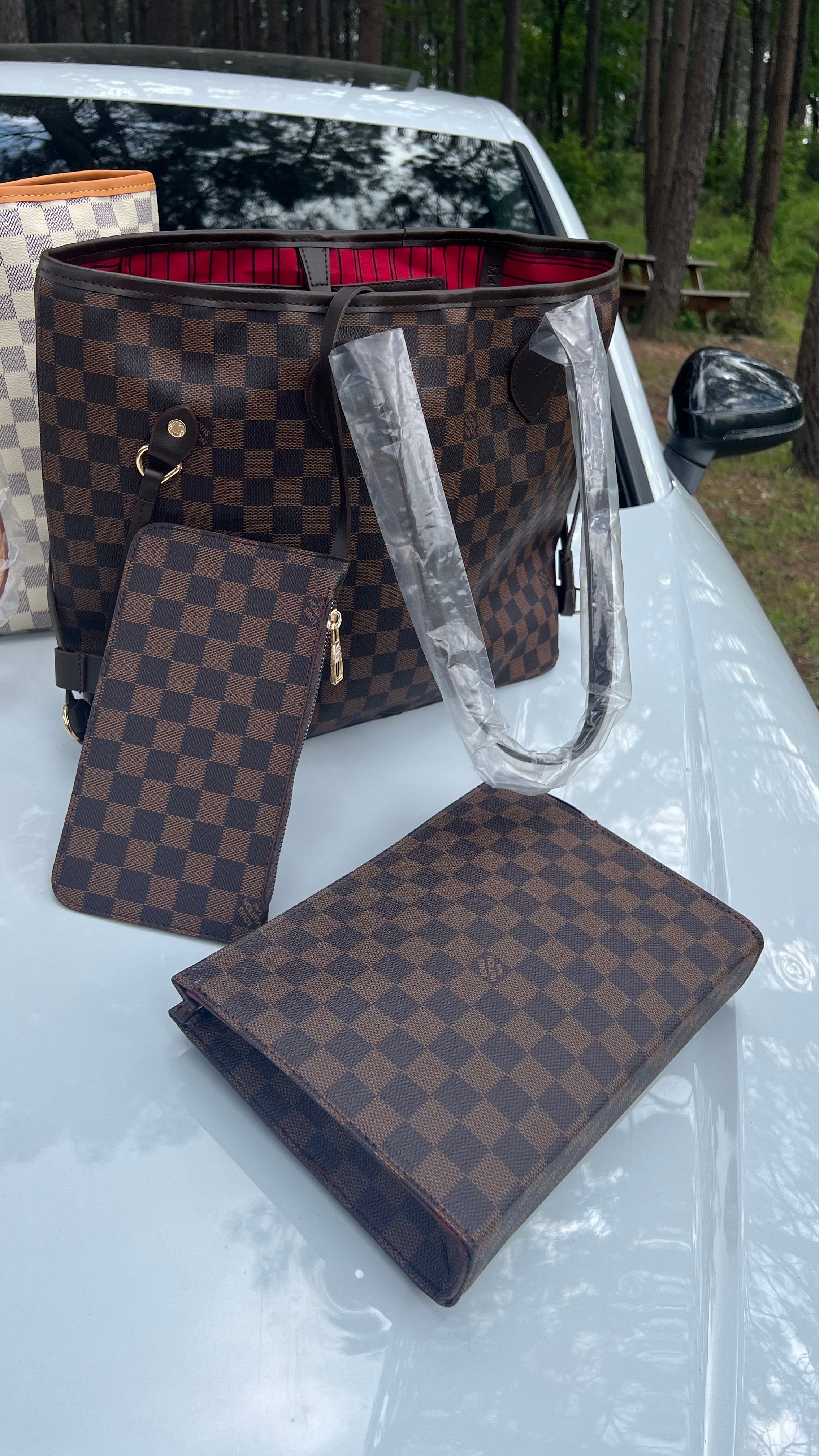 LV Neverfull + Clutch / KAHVERENGİ DAMALI