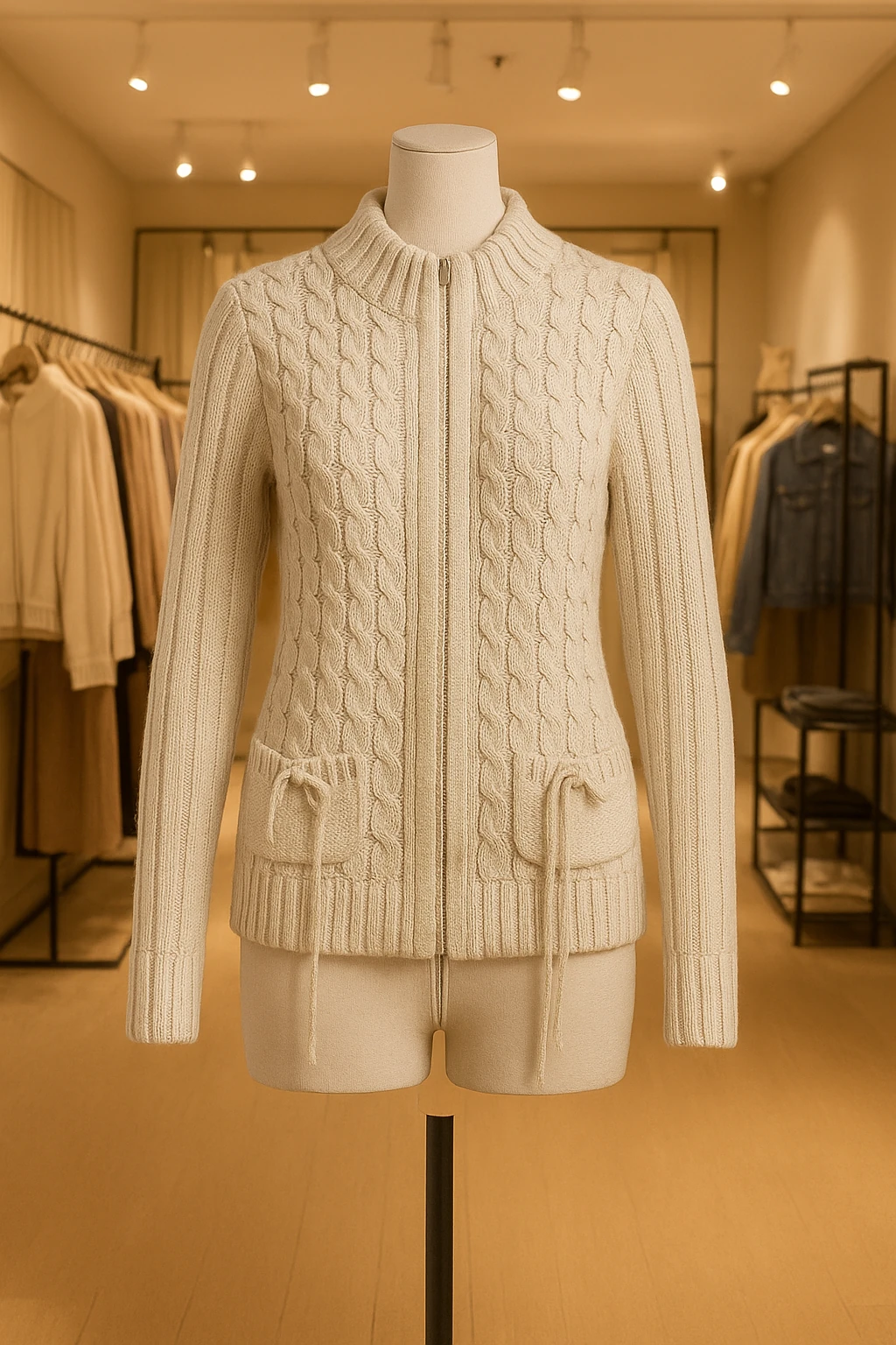 Bej rengi bayan triko hırka kazak