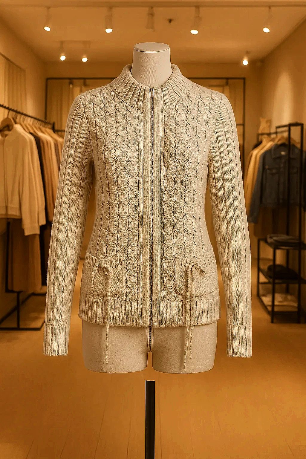 Bej rengi bayan triko hırka kazak