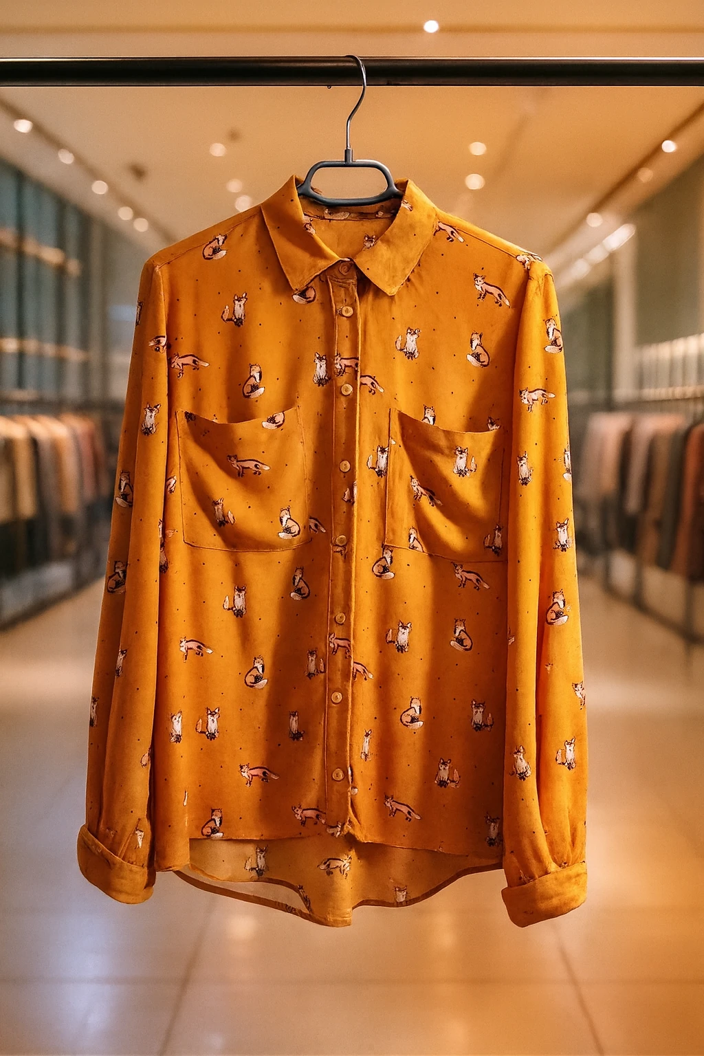 baskılı mevsimlik uzun kollu bayan gömlek 