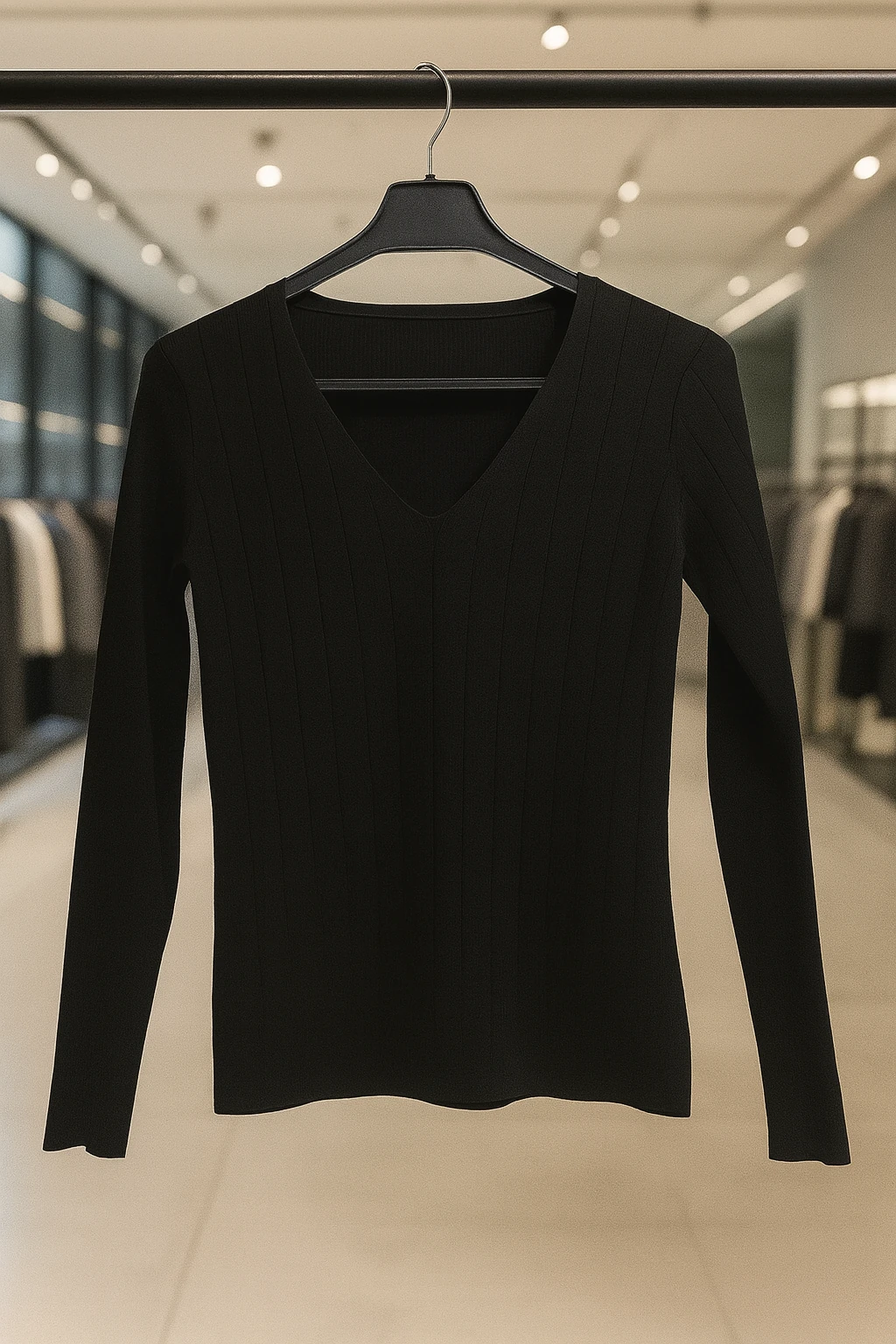 siyah çizgili keten v Yaka t-shirt 