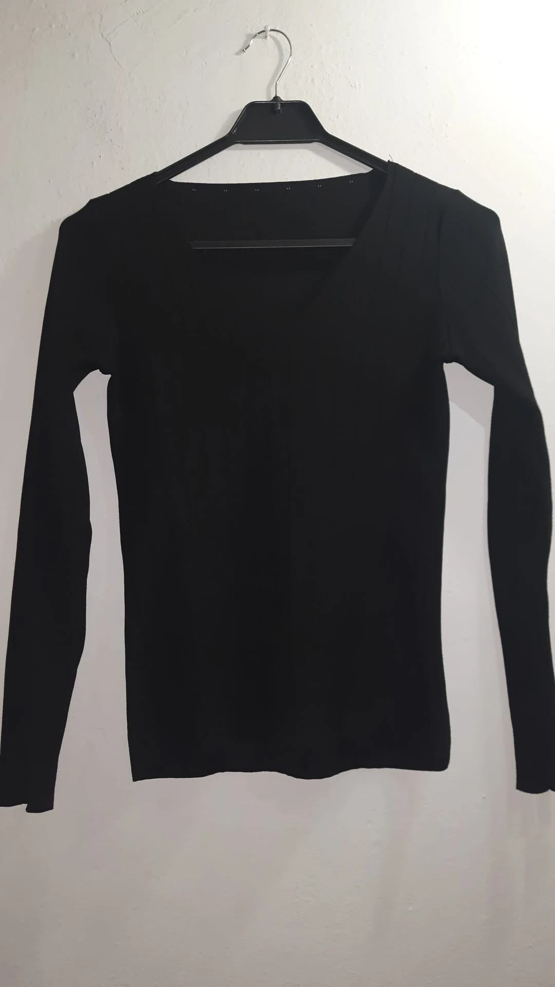 siyah çizgili keten v Yaka t-shirt 