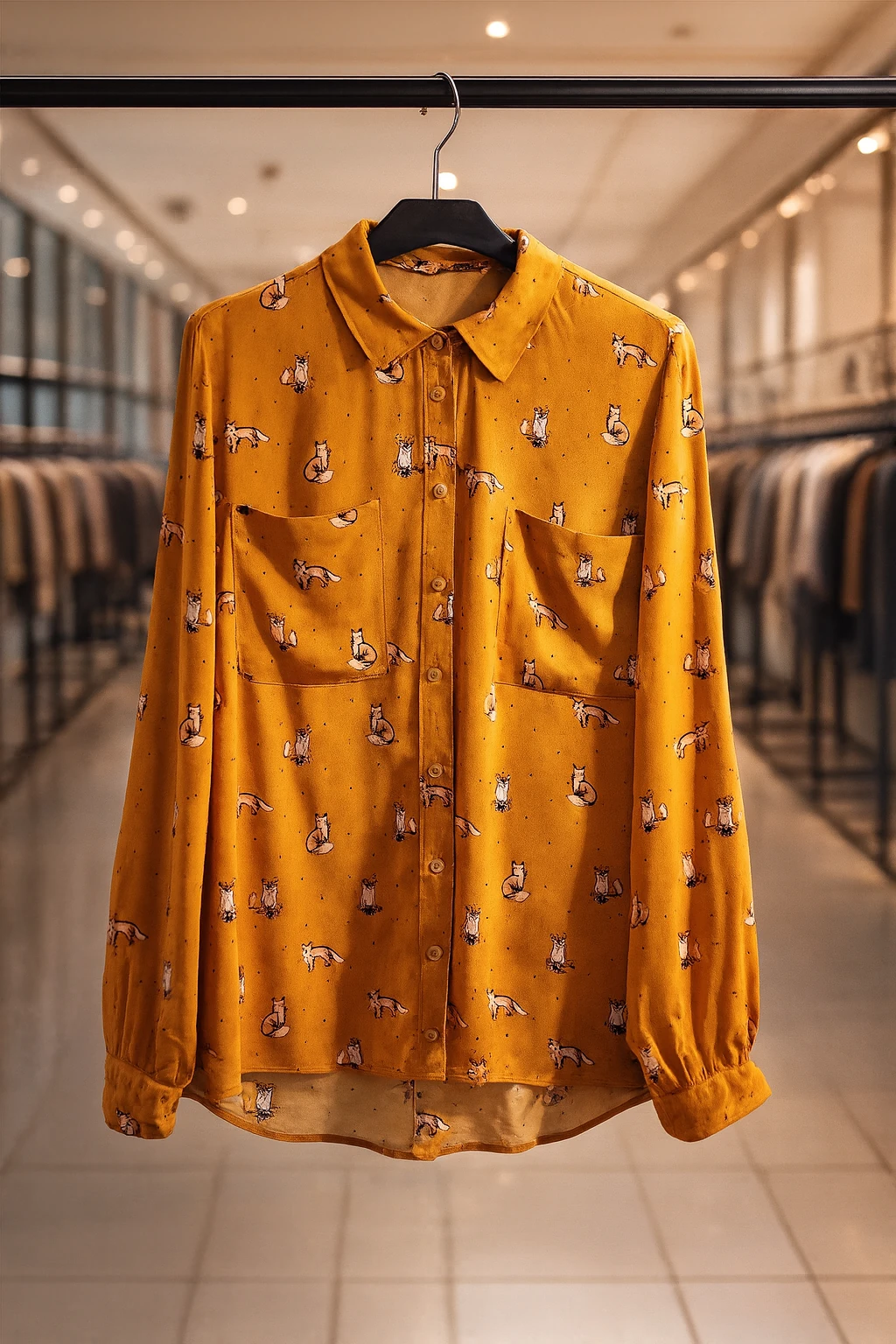 baskılı mevsimlik uzun kollu bayan gömlek 