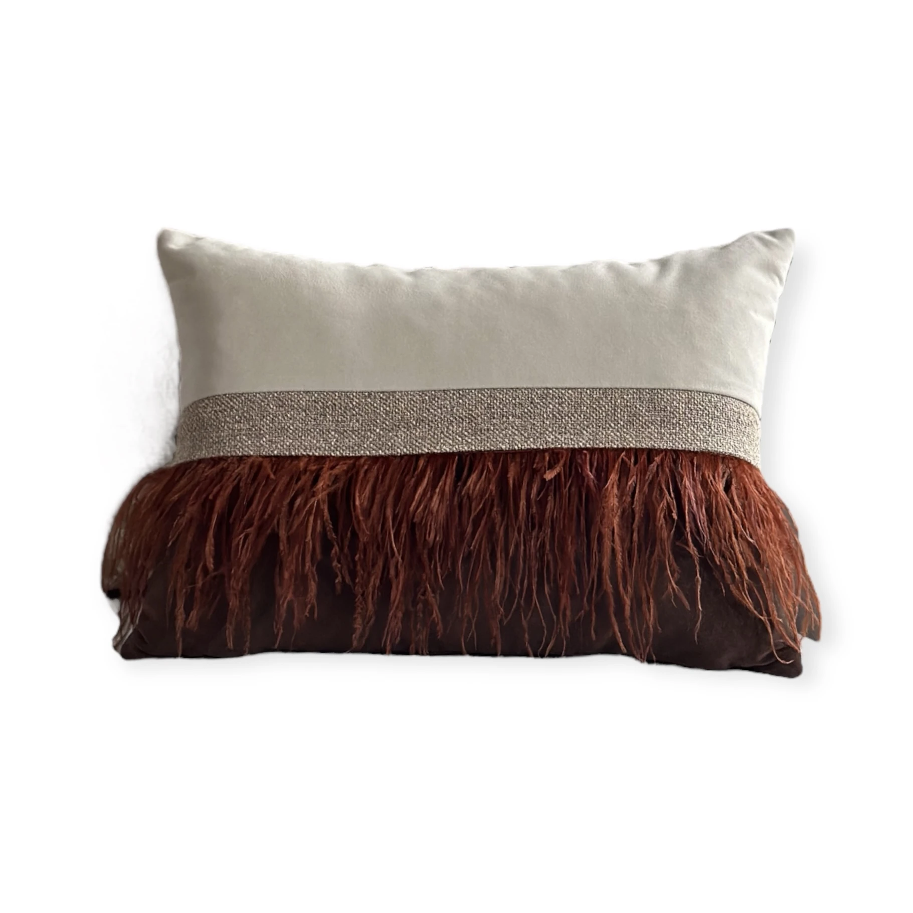 Cappuccino Collection Devekuşu Tüylü Kırlent Kılıfı