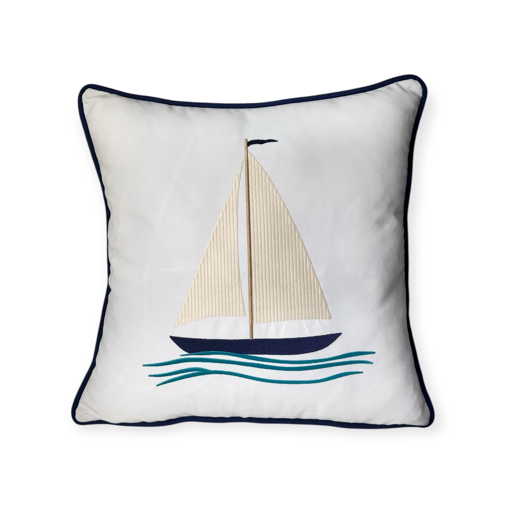 Seaside Collection Yelken Nakışlı Yastık Kılıfı