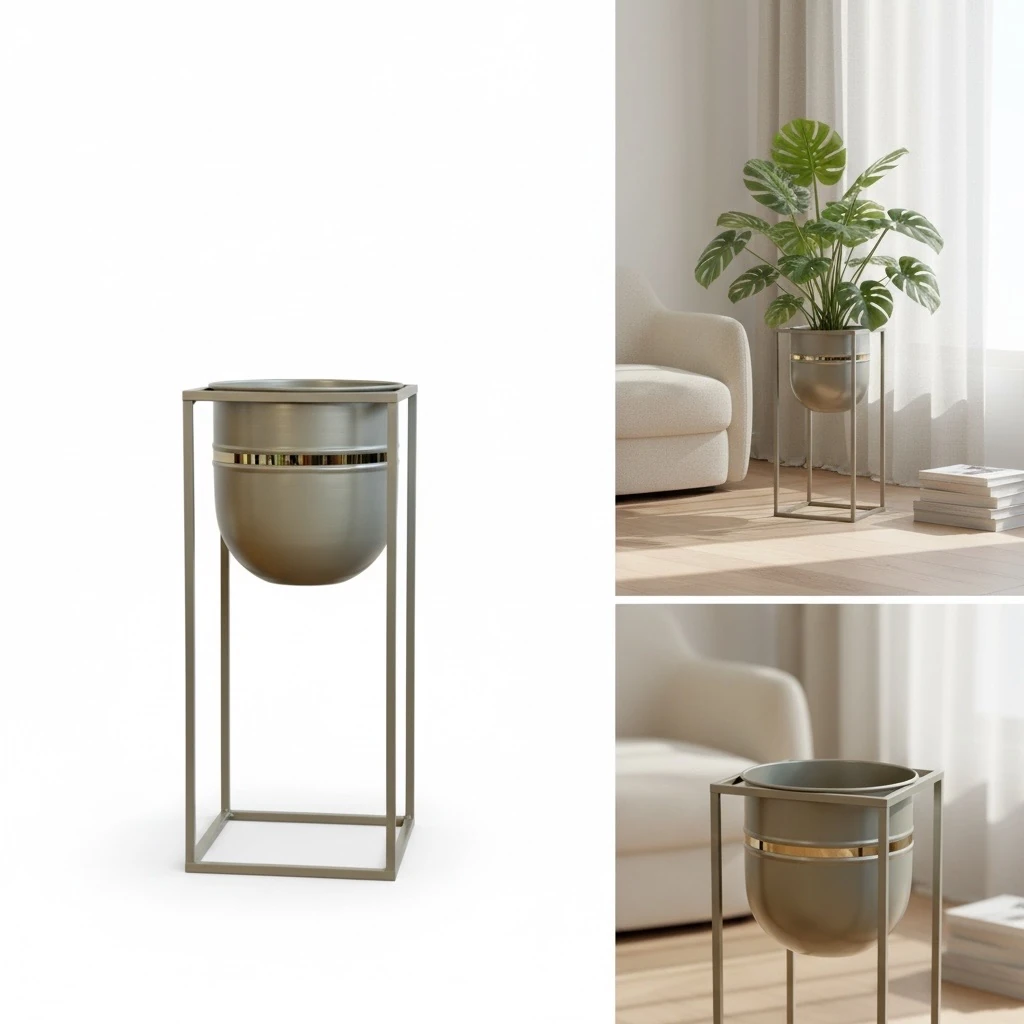 Royal Bej Ayaklı Metal Saksı