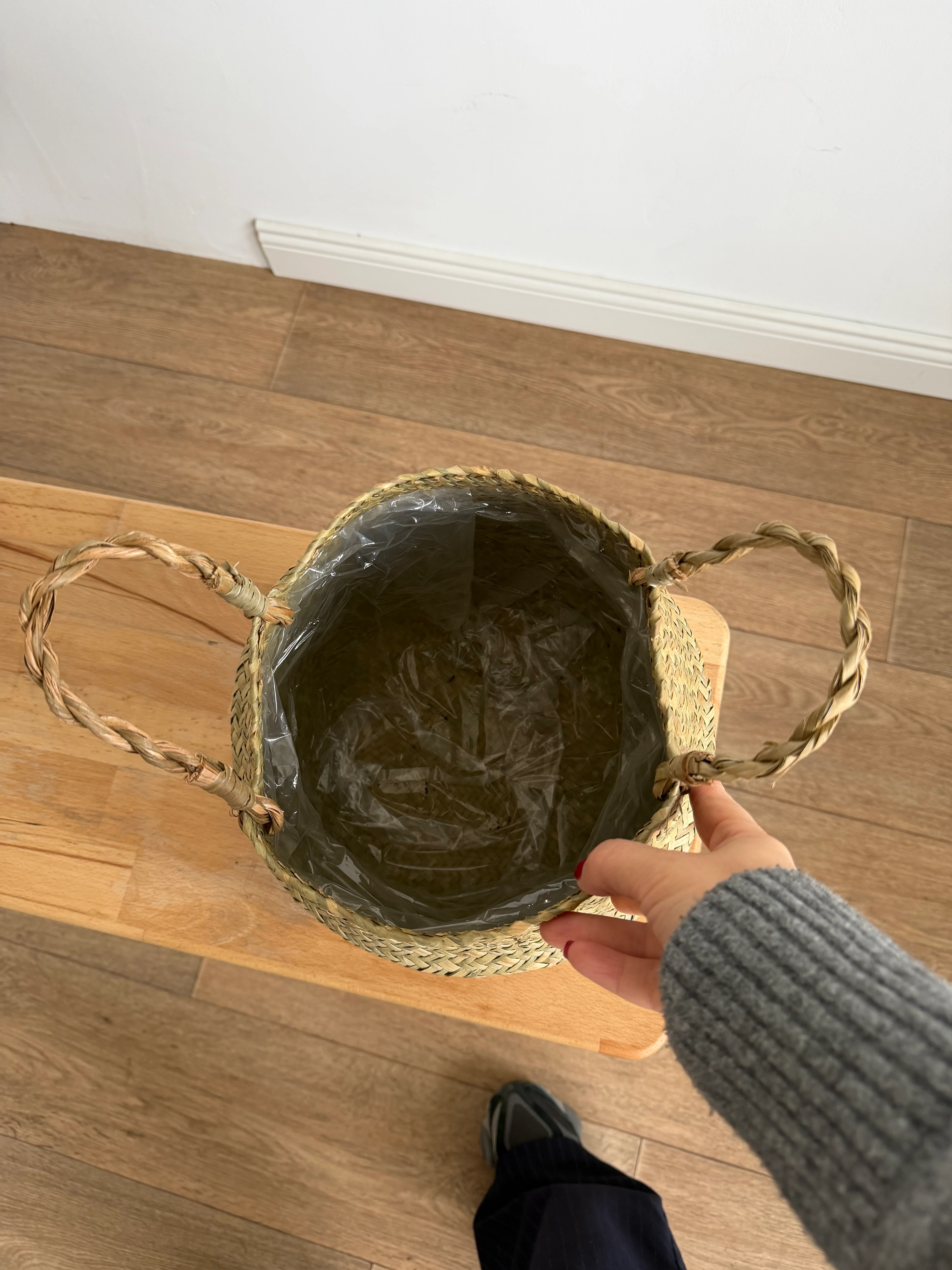 Hasır Dekoratif Kulplu Saksı (Tayland İçi Poşetli)