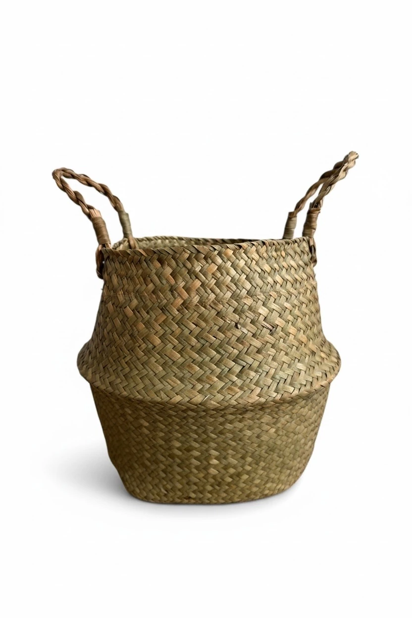 Hasır Dekoratif Kulplu Saksı (Tayland İçi Poşetli)